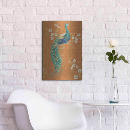 Luxe Metal Art 'Ornate Peacock IX Spice' by Daphne Brissonet, Metal Wall Art,16x24