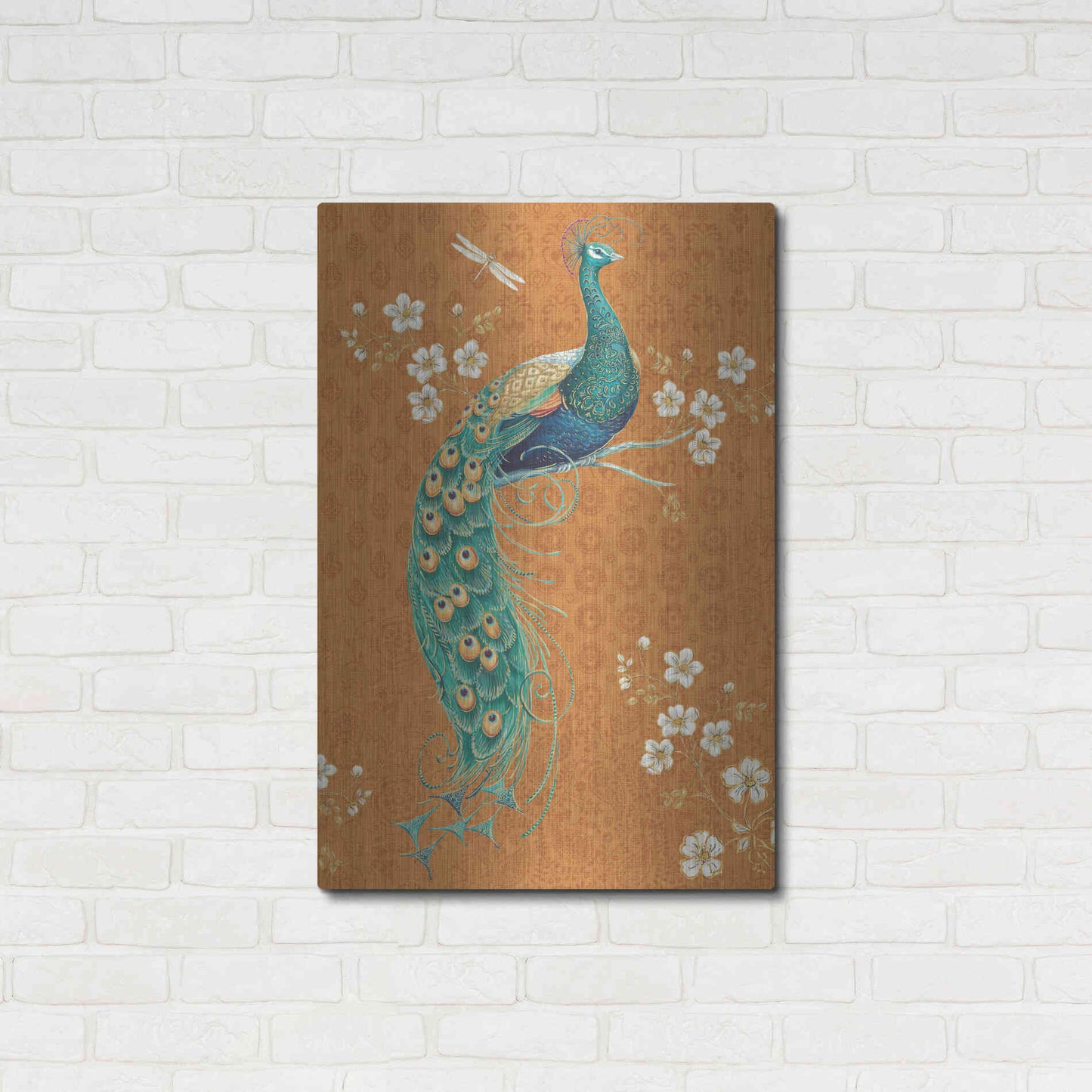 Luxe Metal Art 'Ornate Peacock IX Spice' by Daphne Brissonet, Metal Wall Art,24x36