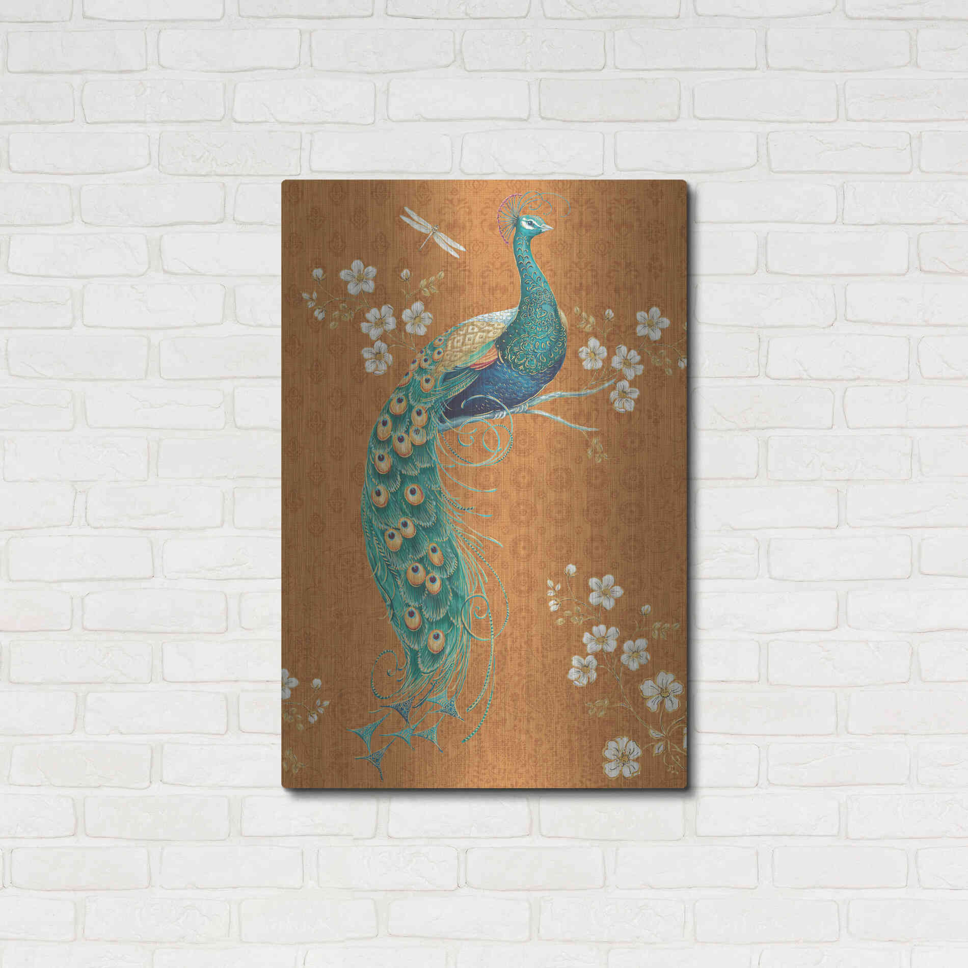 Luxe Metal Art 'Ornate Peacock IX Spice' by Daphne Brissonet, Metal Wall Art,24x36