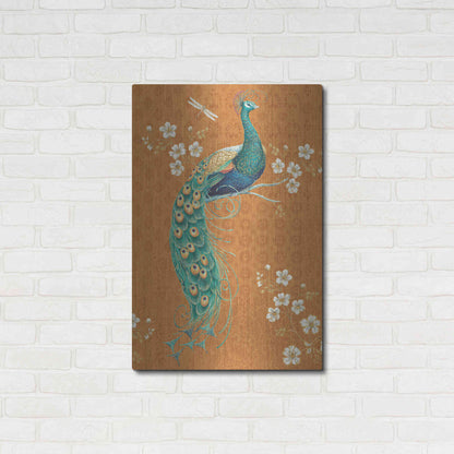 Luxe Metal Art 'Ornate Peacock IX Spice' by Daphne Brissonet, Metal Wall Art,24x36