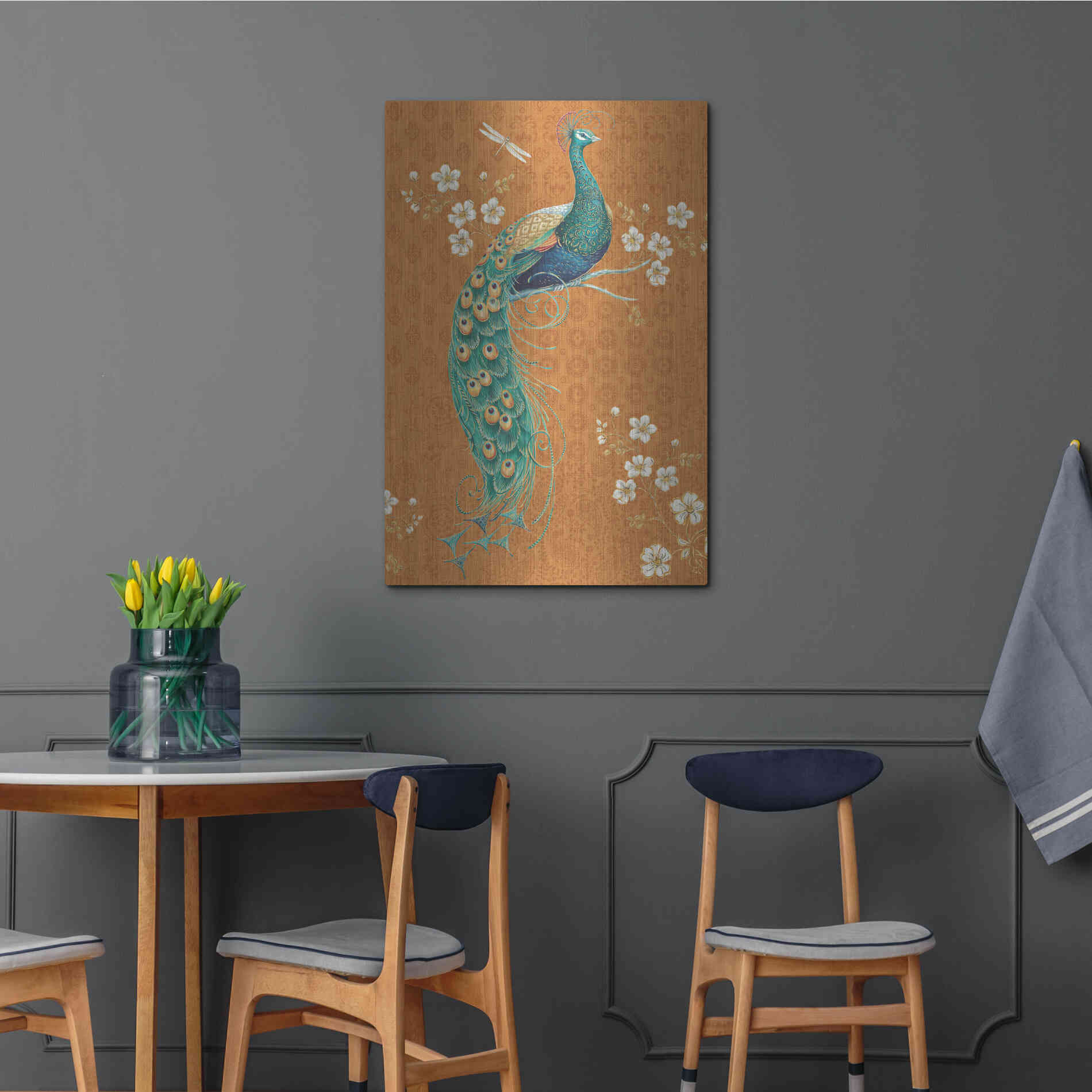 Luxe Metal Art 'Ornate Peacock IX Spice' by Daphne Brissonet, Metal Wall Art,24x36