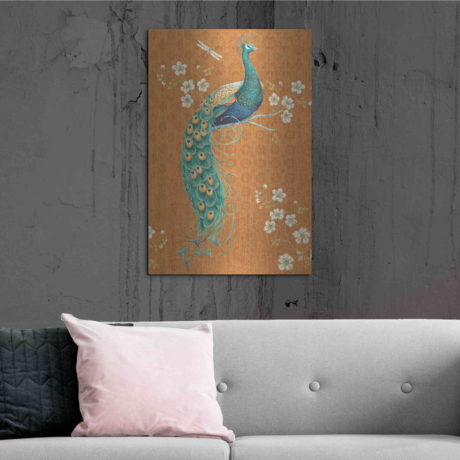 Luxe Metal Art 'Ornate Peacock IX Spice' by Daphne Brissonet, Metal Wall Art,24x36