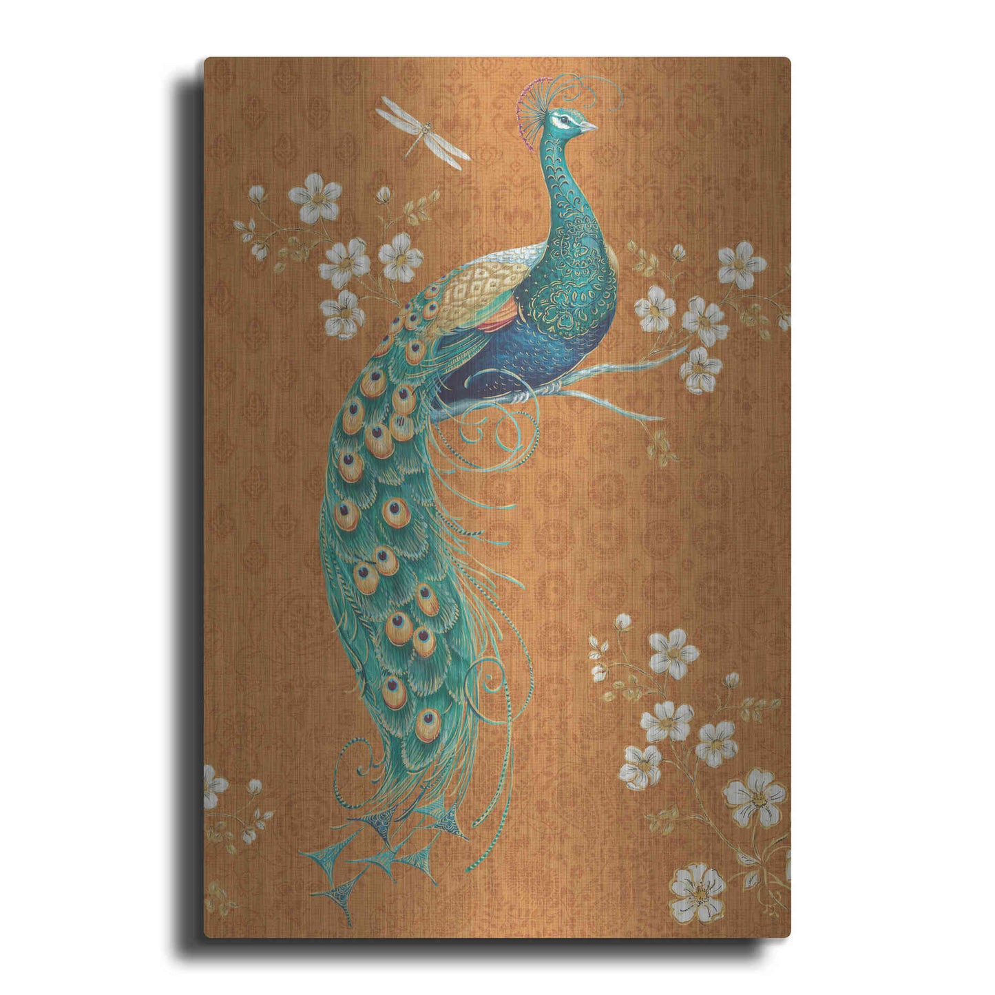 Luxe Metal Art 'Ornate Peacock IX Spice' by Daphne Brissonet, Metal Wall Art