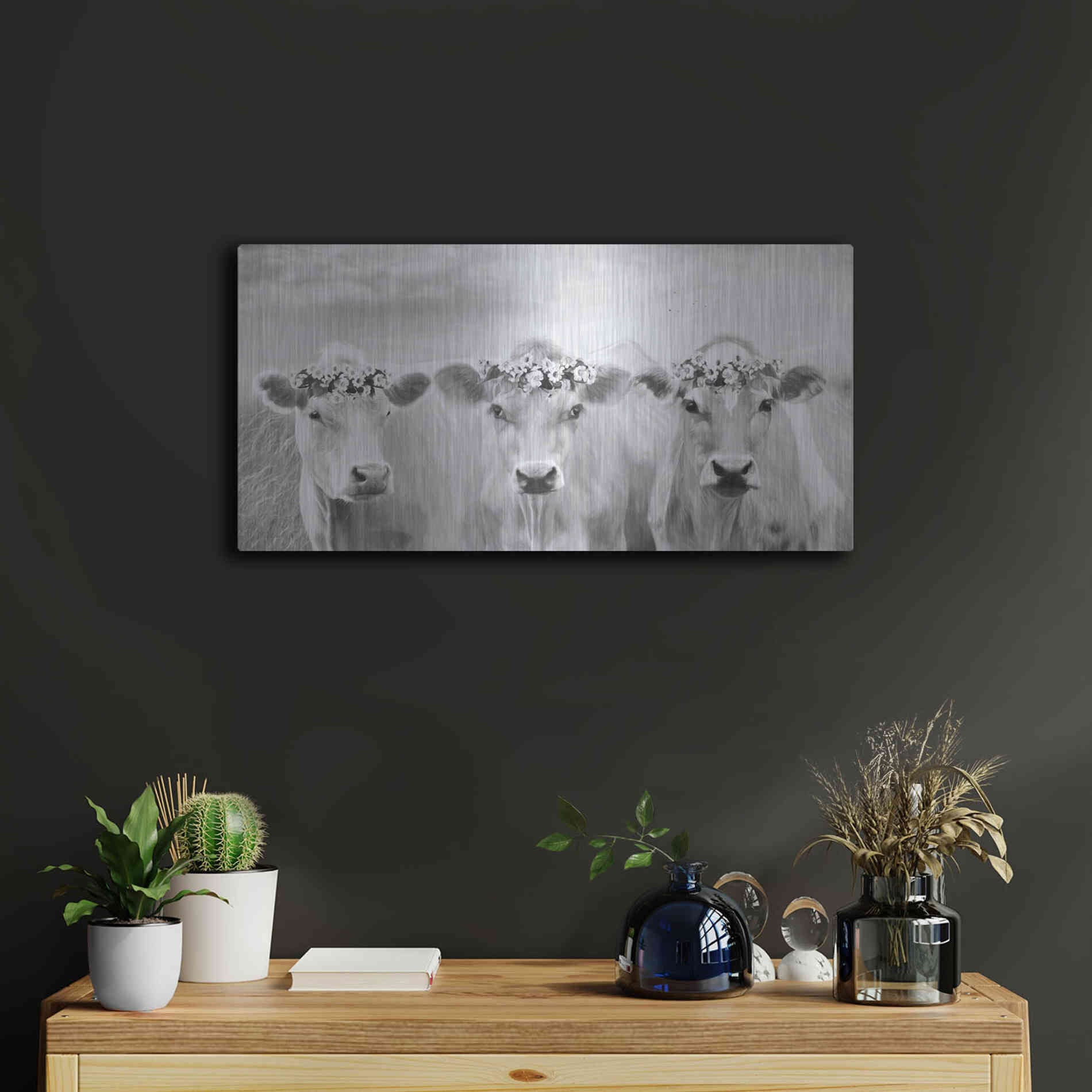 Luxe Metal Art 'The Flower Girls' by Lori Deiter, Metal Wall Art,24x12