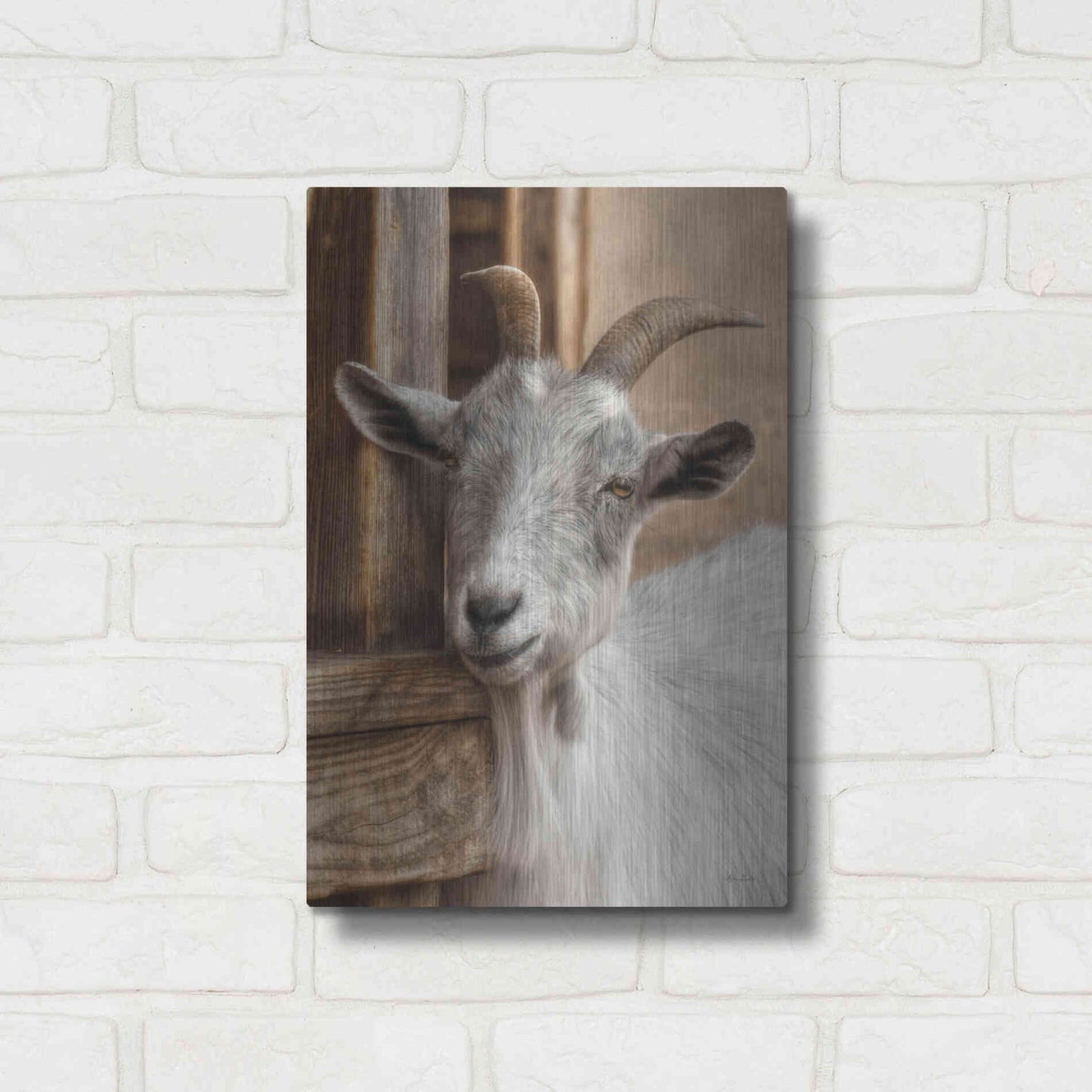 Luxe Metal Art 'Gray Goat' by Lori Deiter, Metal Wall Art,12x16