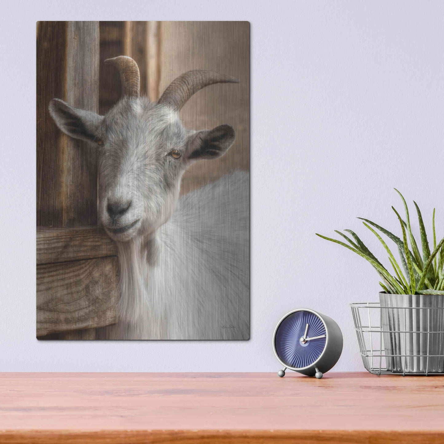 Luxe Metal Art 'Gray Goat' by Lori Deiter, Metal Wall Art,12x16