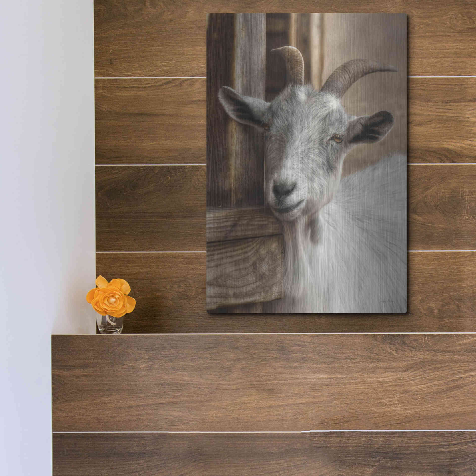 Luxe Metal Art 'Gray Goat' by Lori Deiter, Metal Wall Art,12x16