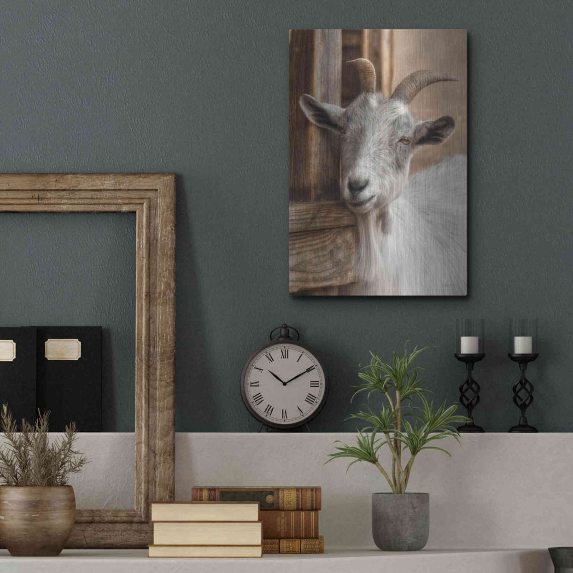 Luxe Metal Art 'Gray Goat' by Lori Deiter, Metal Wall Art,12x16