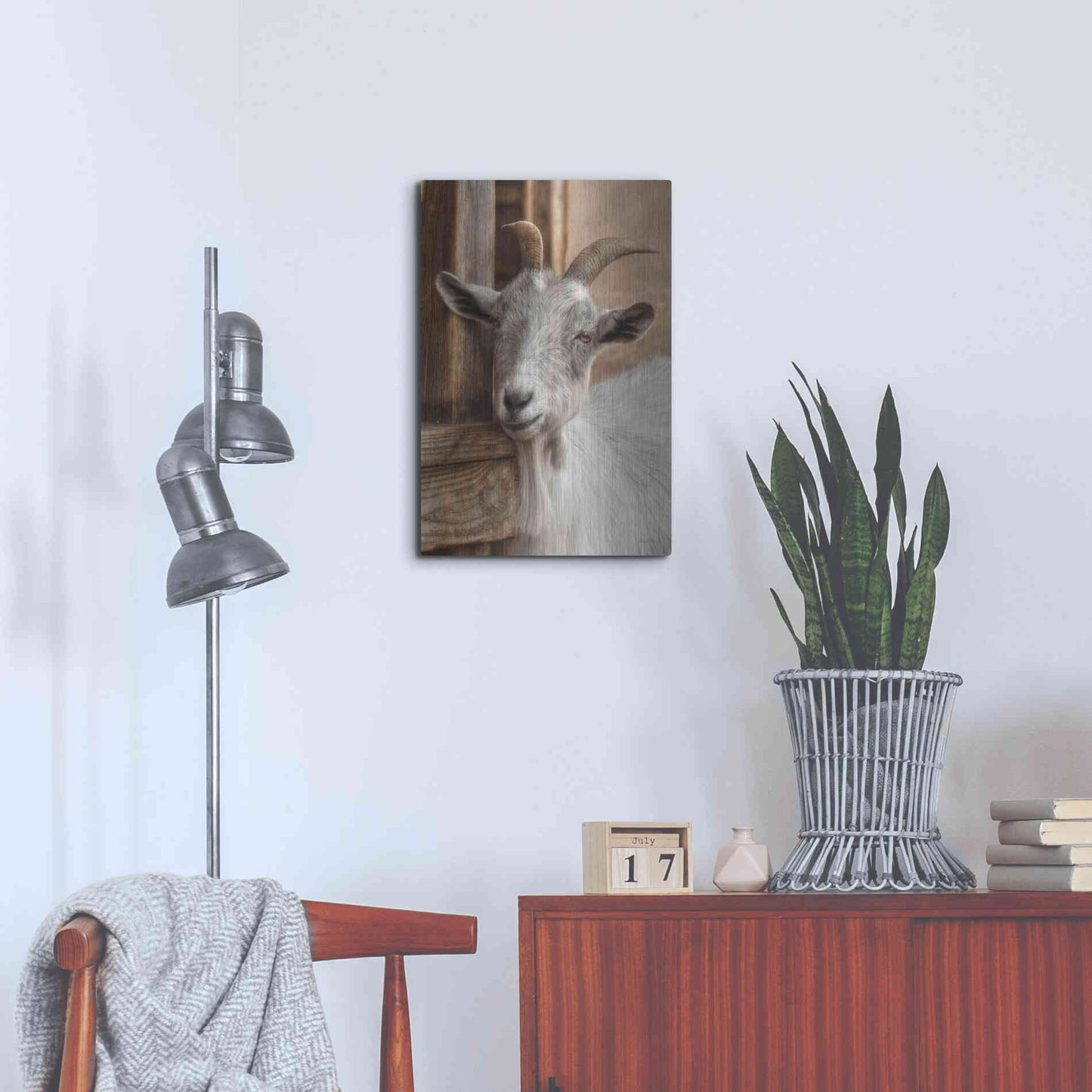 Luxe Metal Art 'Gray Goat' by Lori Deiter, Metal Wall Art,16x24