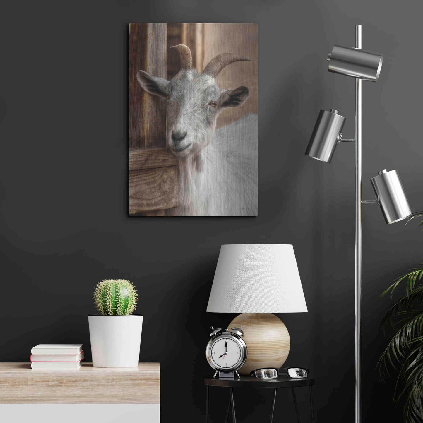 Luxe Metal Art 'Gray Goat' by Lori Deiter, Metal Wall Art,16x24