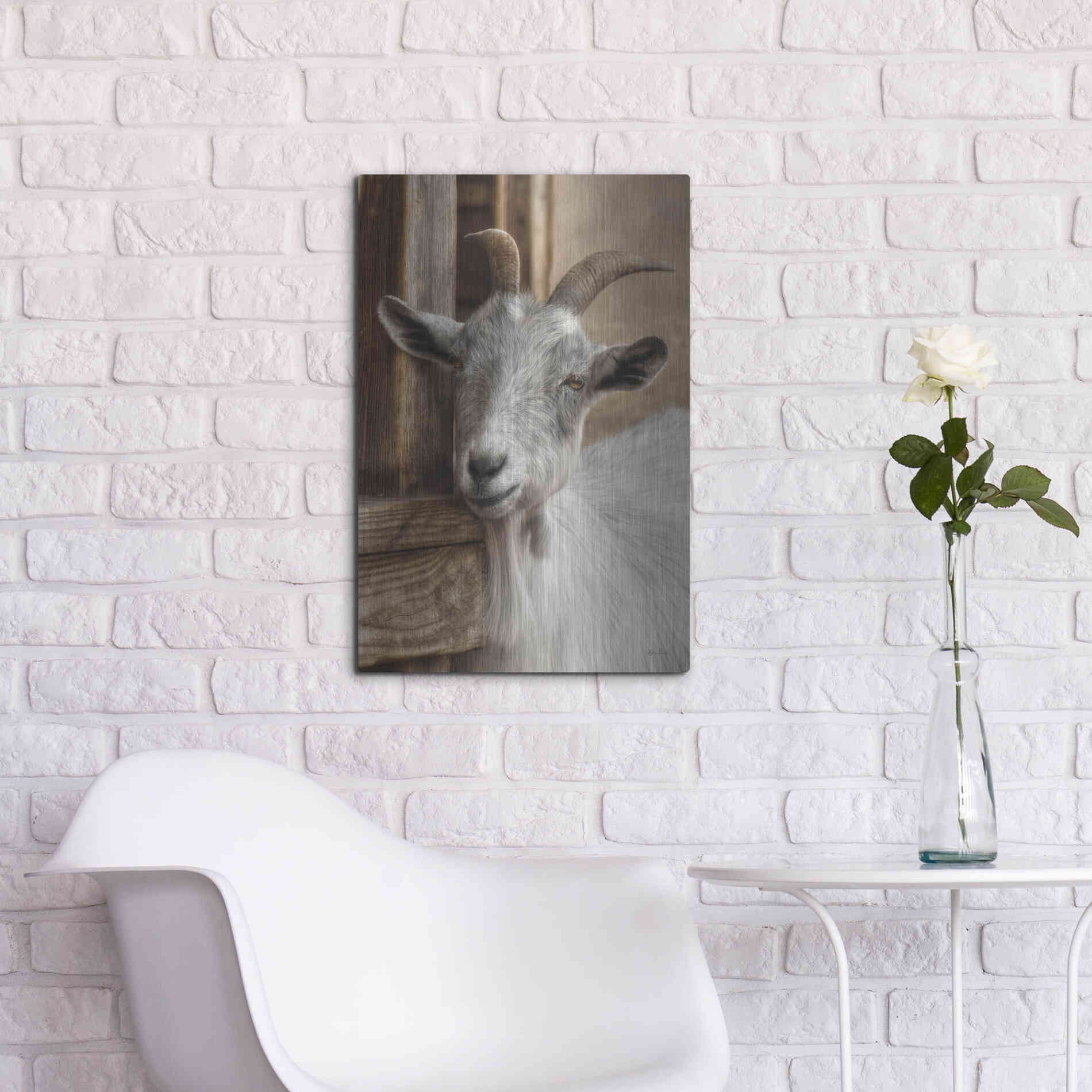Luxe Metal Art 'Gray Goat' by Lori Deiter, Metal Wall Art,16x24