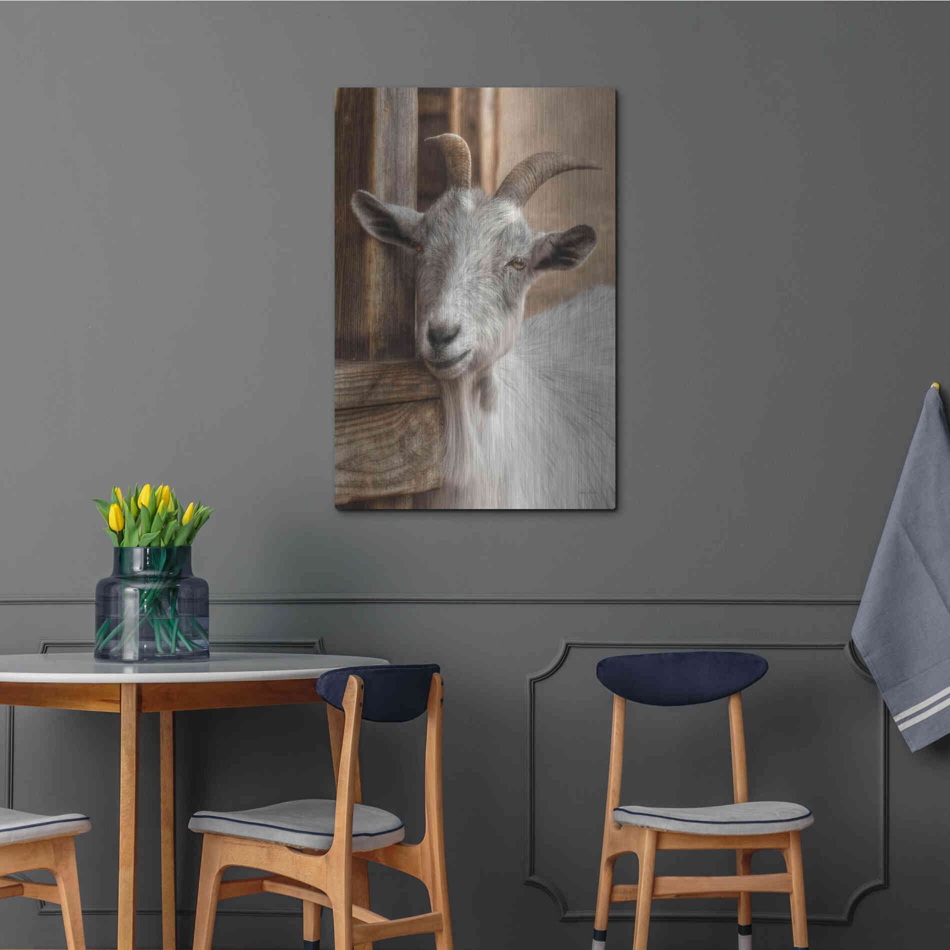 Luxe Metal Art 'Gray Goat' by Lori Deiter, Metal Wall Art,24x36