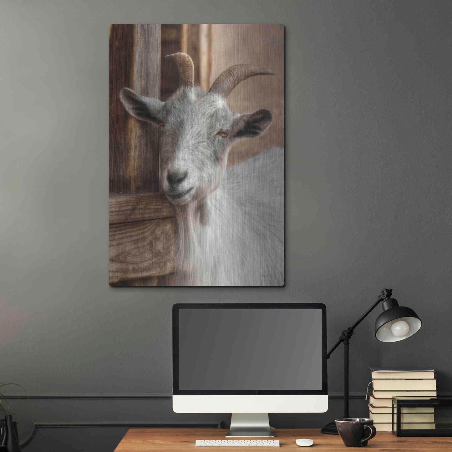 Luxe Metal Art 'Gray Goat' by Lori Deiter, Metal Wall Art,24x36