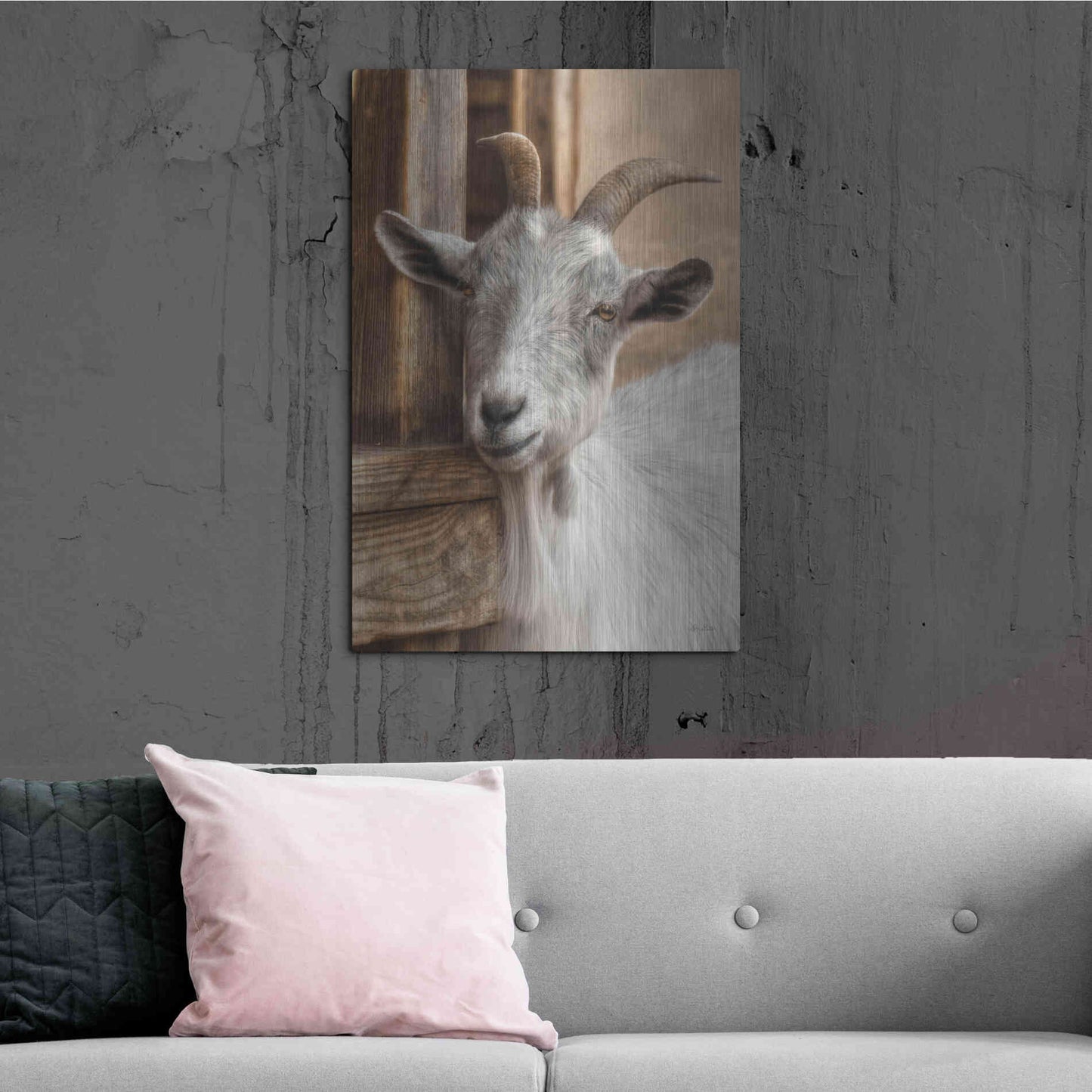 Luxe Metal Art 'Gray Goat' by Lori Deiter, Metal Wall Art,24x36