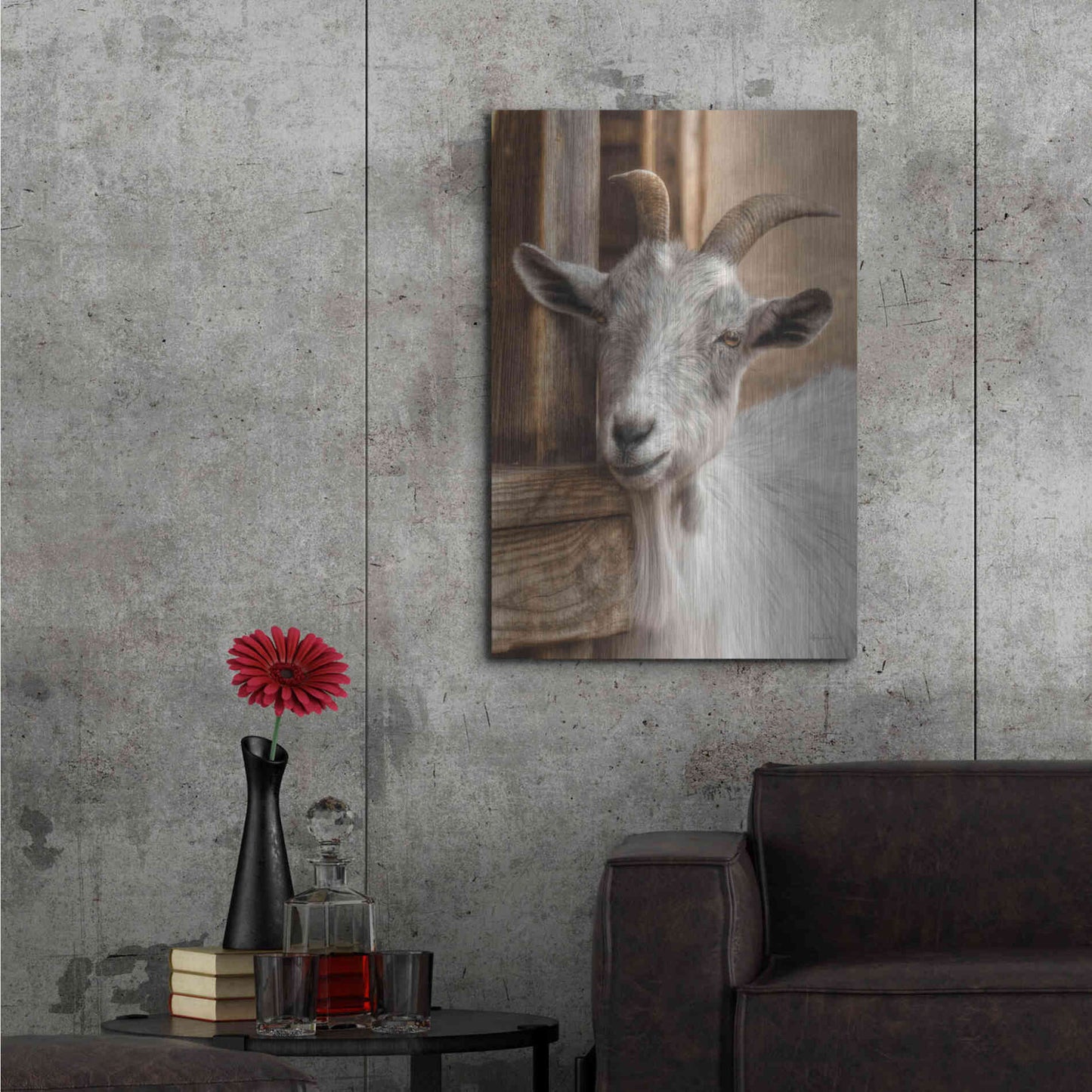Luxe Metal Art 'Gray Goat' by Lori Deiter, Metal Wall Art,24x36