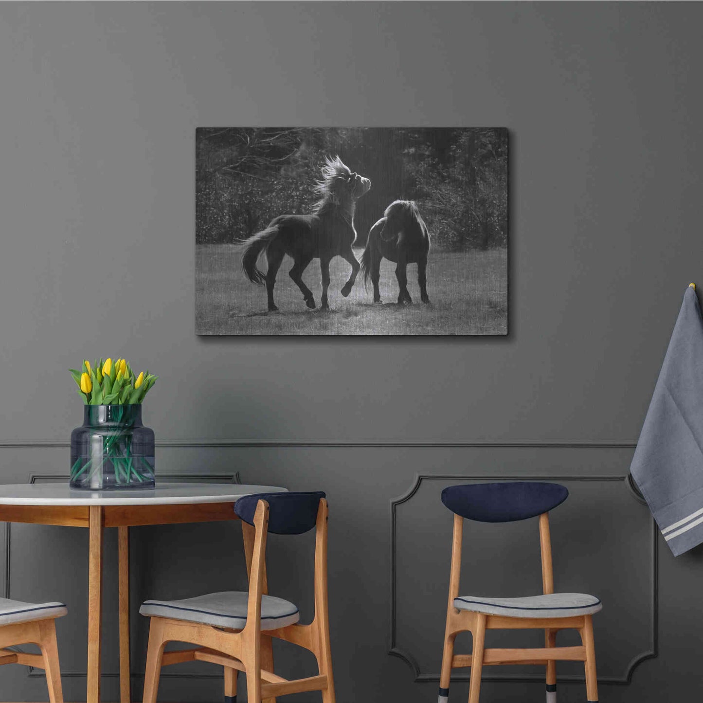 Luxe Metal Art 'Black & White Assateague Horses' by Lori Deiter, Metal Wall Art,36x24