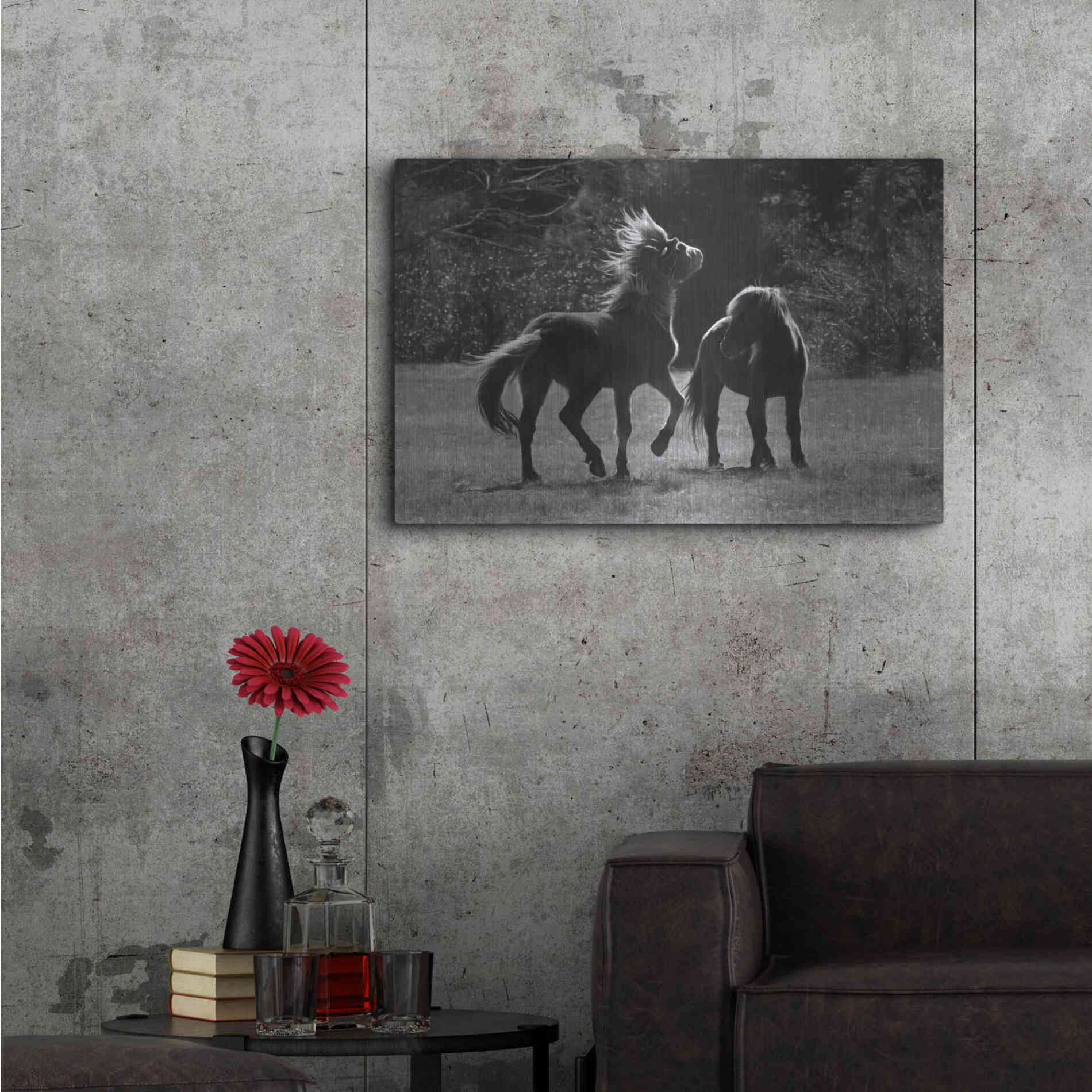 Luxe Metal Art 'Black & White Assateague Horses' by Lori Deiter, Metal Wall Art,36x24