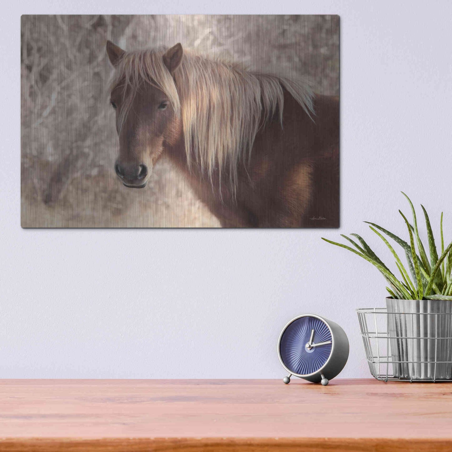 Luxe Metal Art 'Assateague Horse Portrait' by Lori Deiter, Metal Wall Art,16x12