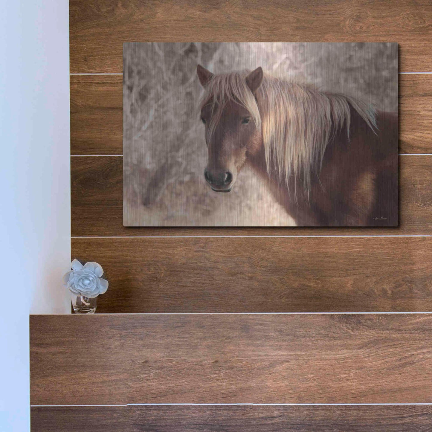 Luxe Metal Art 'Assateague Horse Portrait' by Lori Deiter, Metal Wall Art,16x12