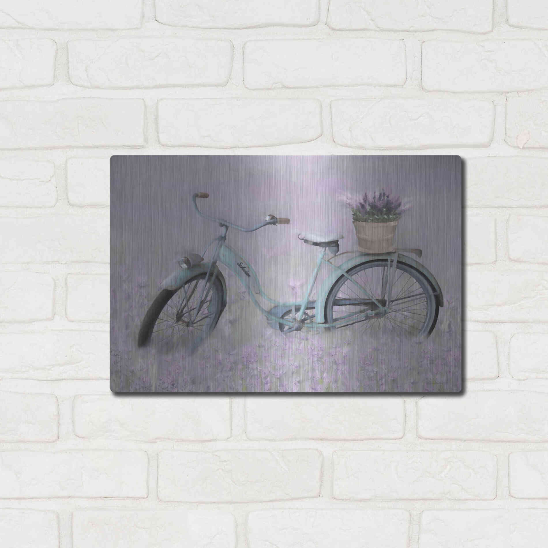 Luxe Metal Art 'Bicycle in Lavender' by Lori Deiter, Metal Wall Art,16x12