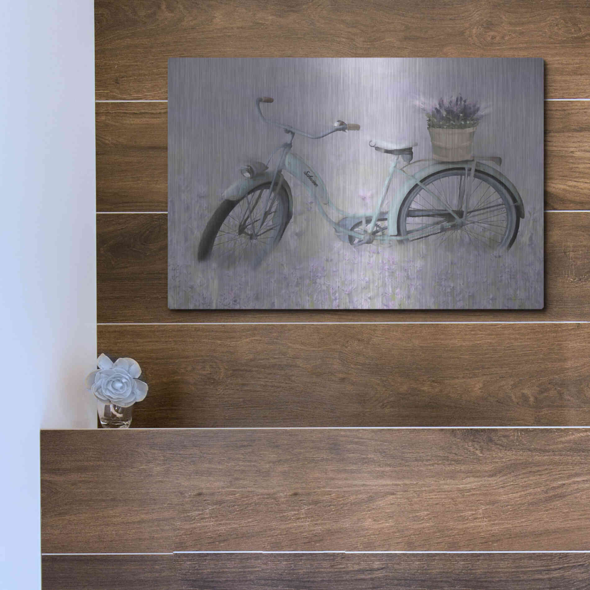 Luxe Metal Art 'Bicycle in Lavender' by Lori Deiter, Metal Wall Art,16x12