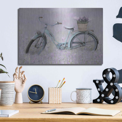 Luxe Metal Art 'Bicycle in Lavender' by Lori Deiter, Metal Wall Art,16x12