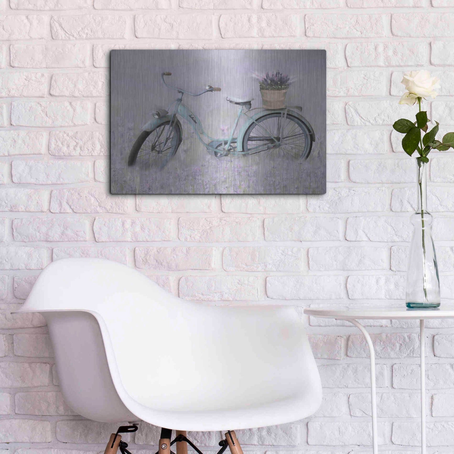 Luxe Metal Art 'Bicycle in Lavender' by Lori Deiter, Metal Wall Art,24x16