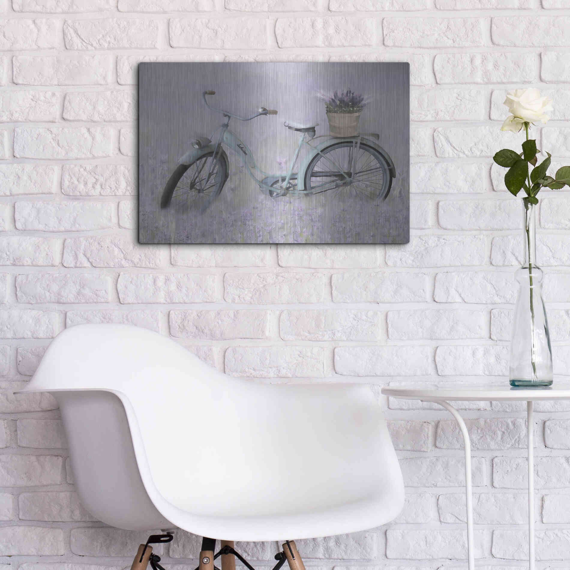 Luxe Metal Art 'Bicycle in Lavender' by Lori Deiter, Metal Wall Art,24x16