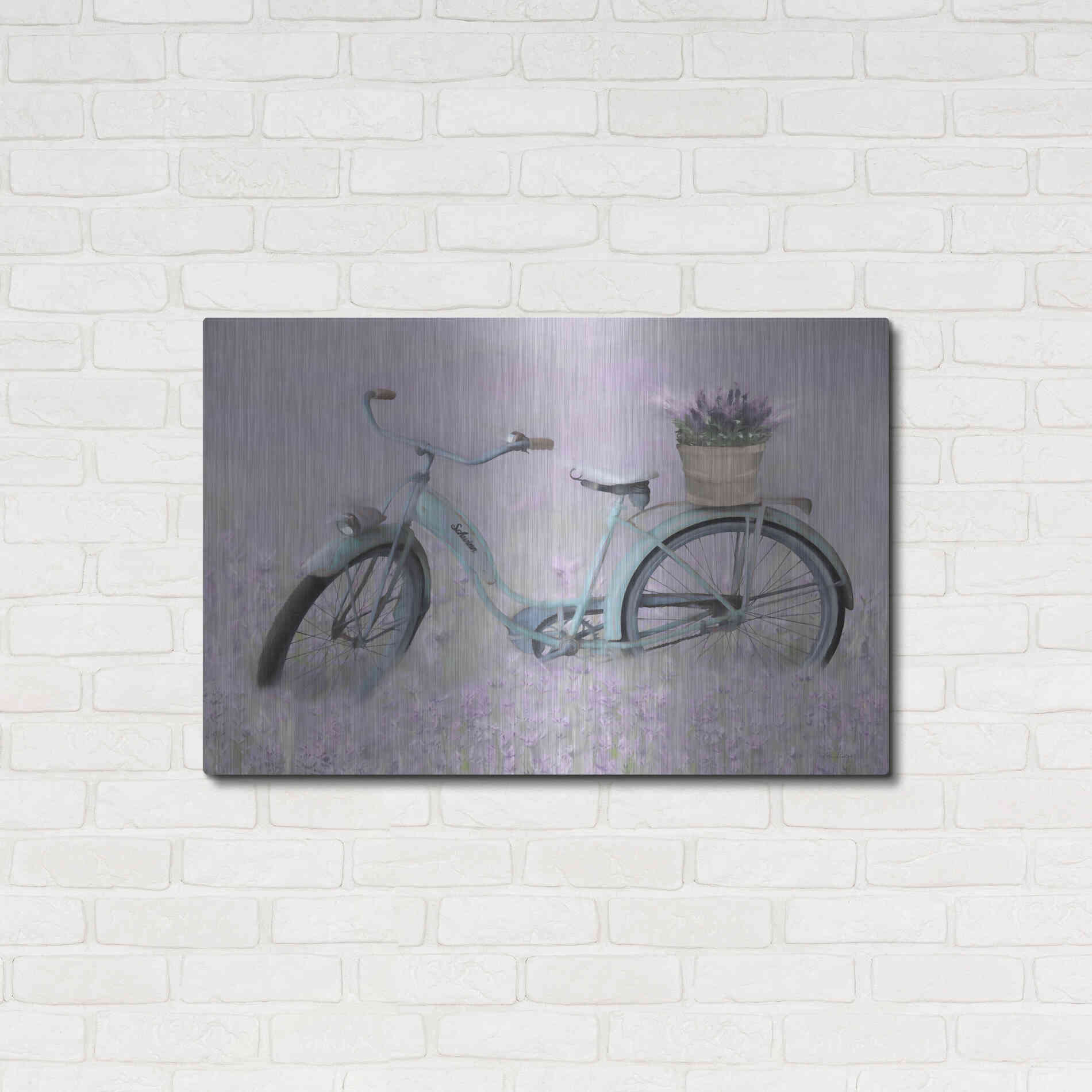 Luxe Metal Art 'Bicycle in Lavender' by Lori Deiter, Metal Wall Art,36x24