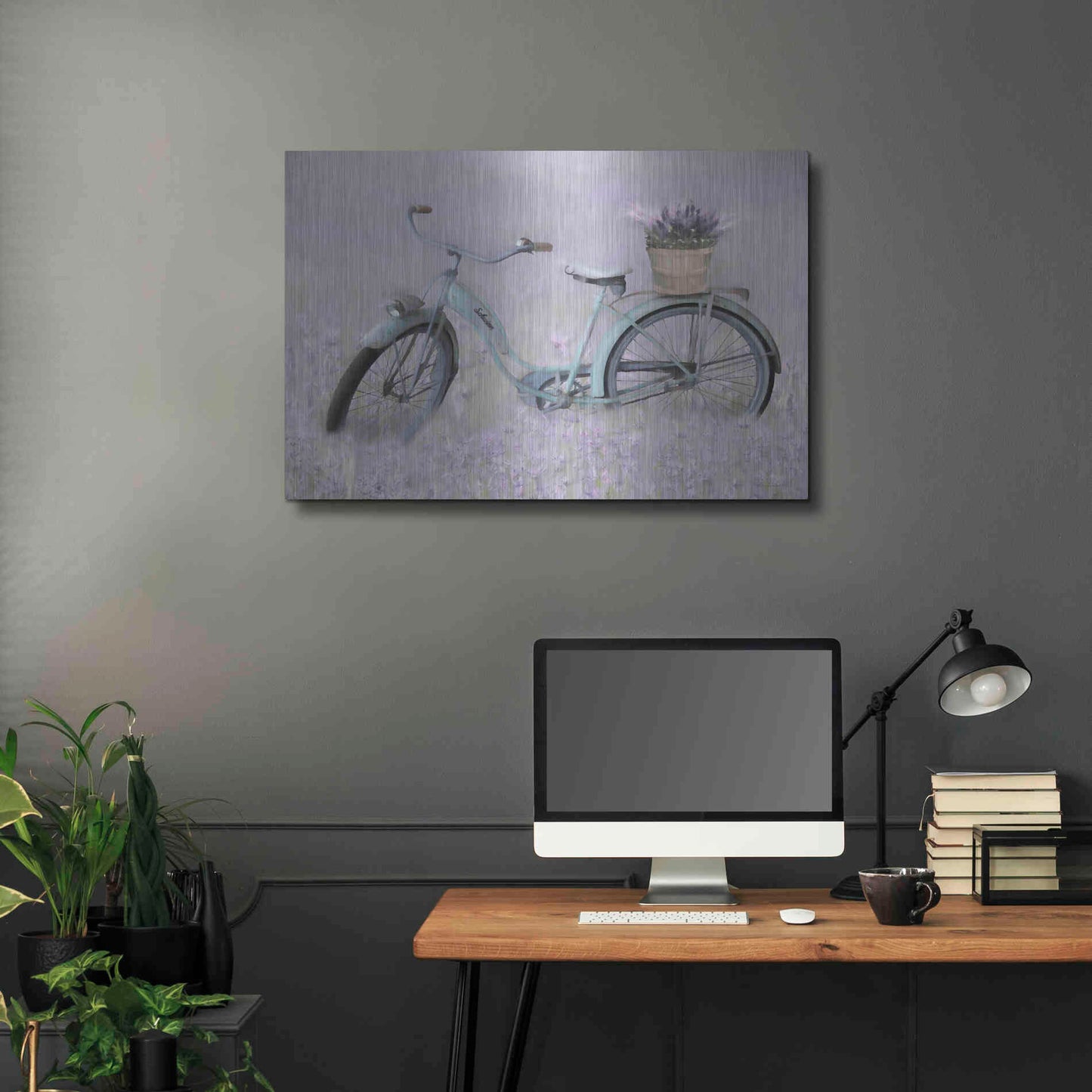 Luxe Metal Art 'Bicycle in Lavender' by Lori Deiter, Metal Wall Art,36x24