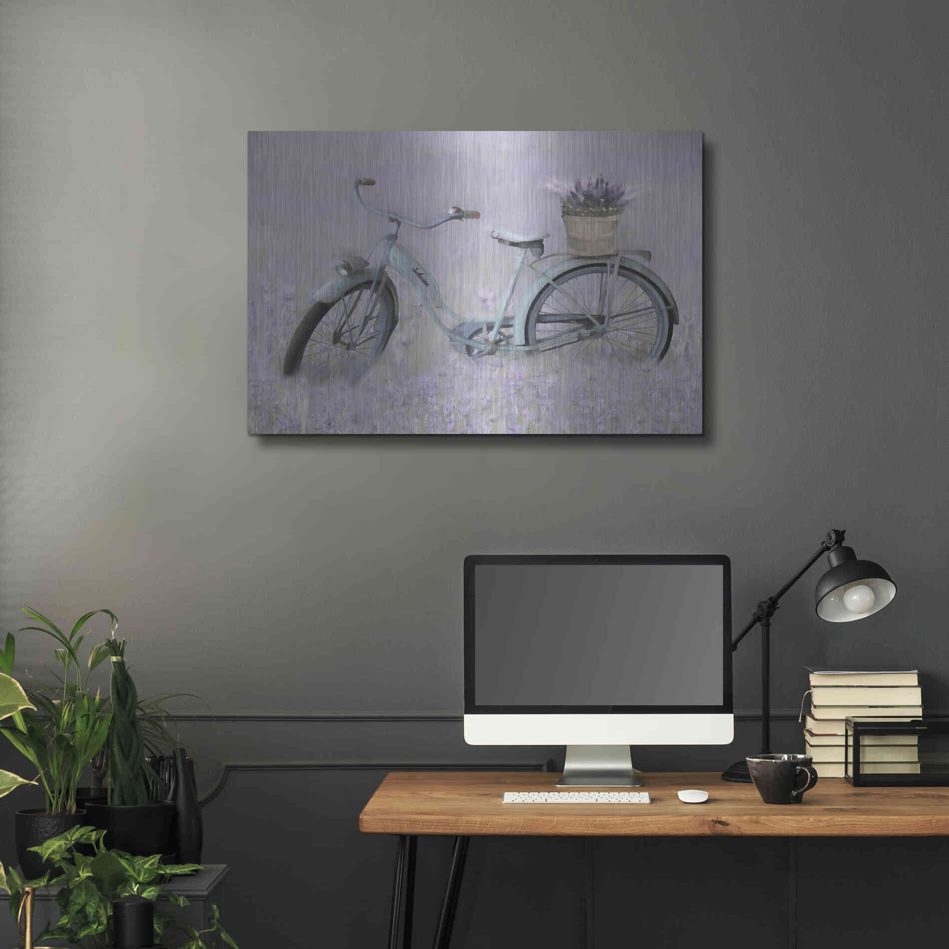 Luxe Metal Art 'Bicycle in Lavender' by Lori Deiter, Metal Wall Art,36x24