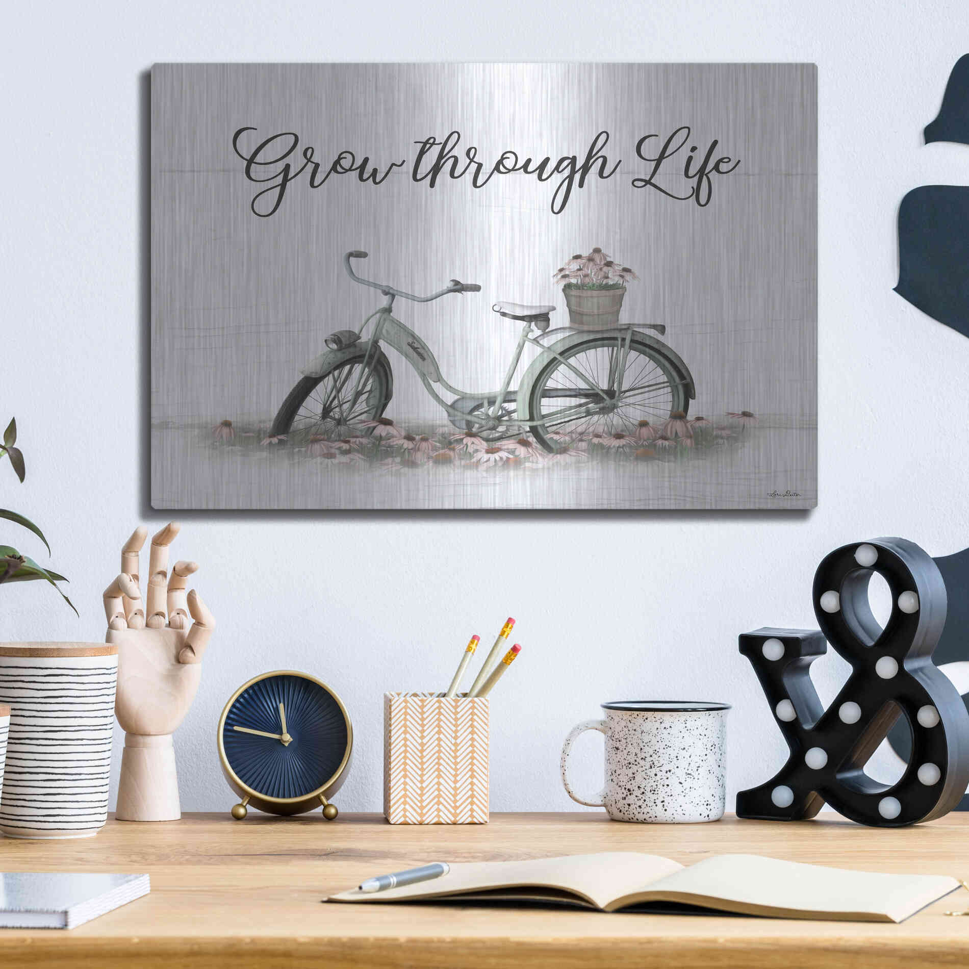 Luxe Metal Art 'Grow Through Life' by Lori Deiter, Metal Wall Art,16x12