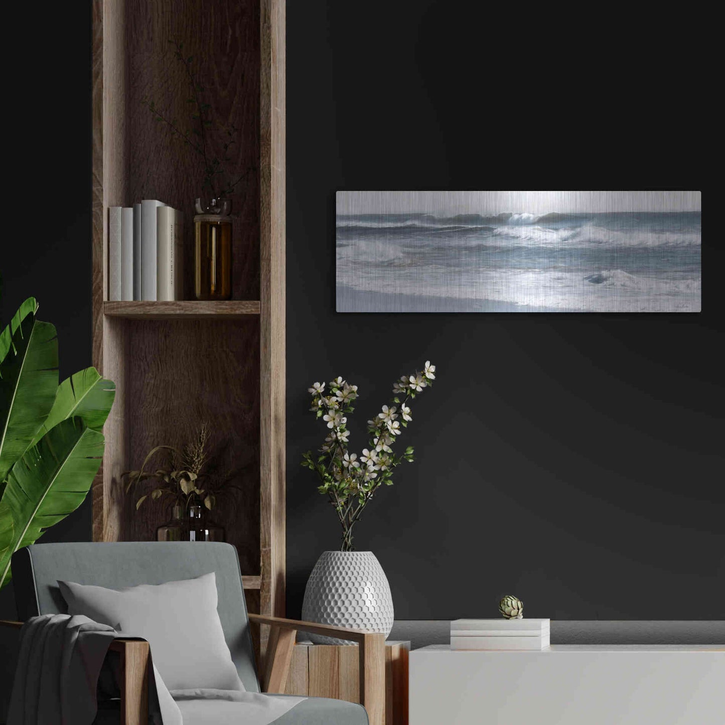 Luxe Metal Art 'Ocean Panorama' by Lori Deiter, Metal Wall Art,36x12