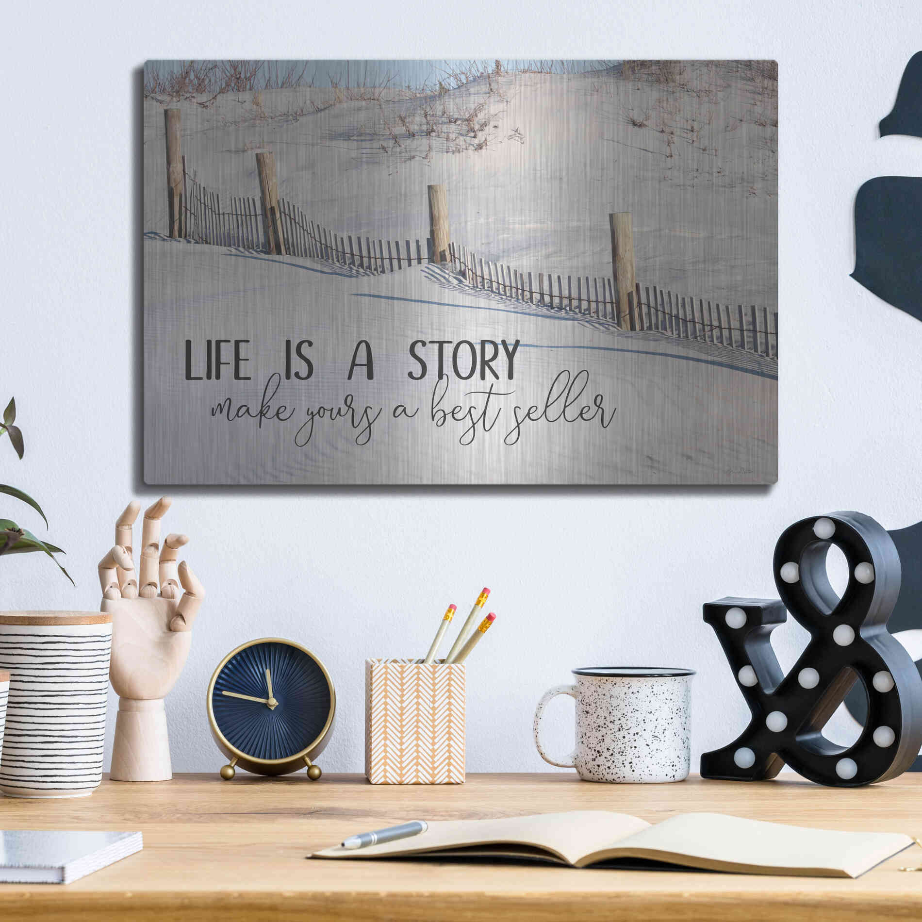 Luxe Metal Art 'Life is a Story' by Lori Deiter, Metal Wall Art,16x12