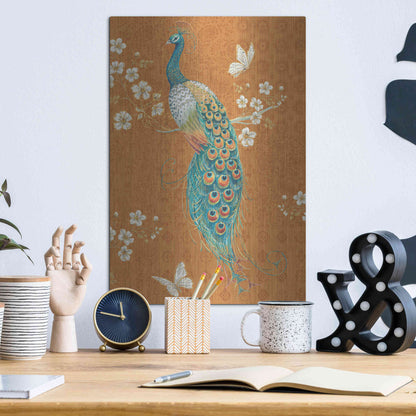 Luxe Metal Art 'Ornate Peacock X Spice' by Daphne Brissonet, Metal Wall Art,12x16