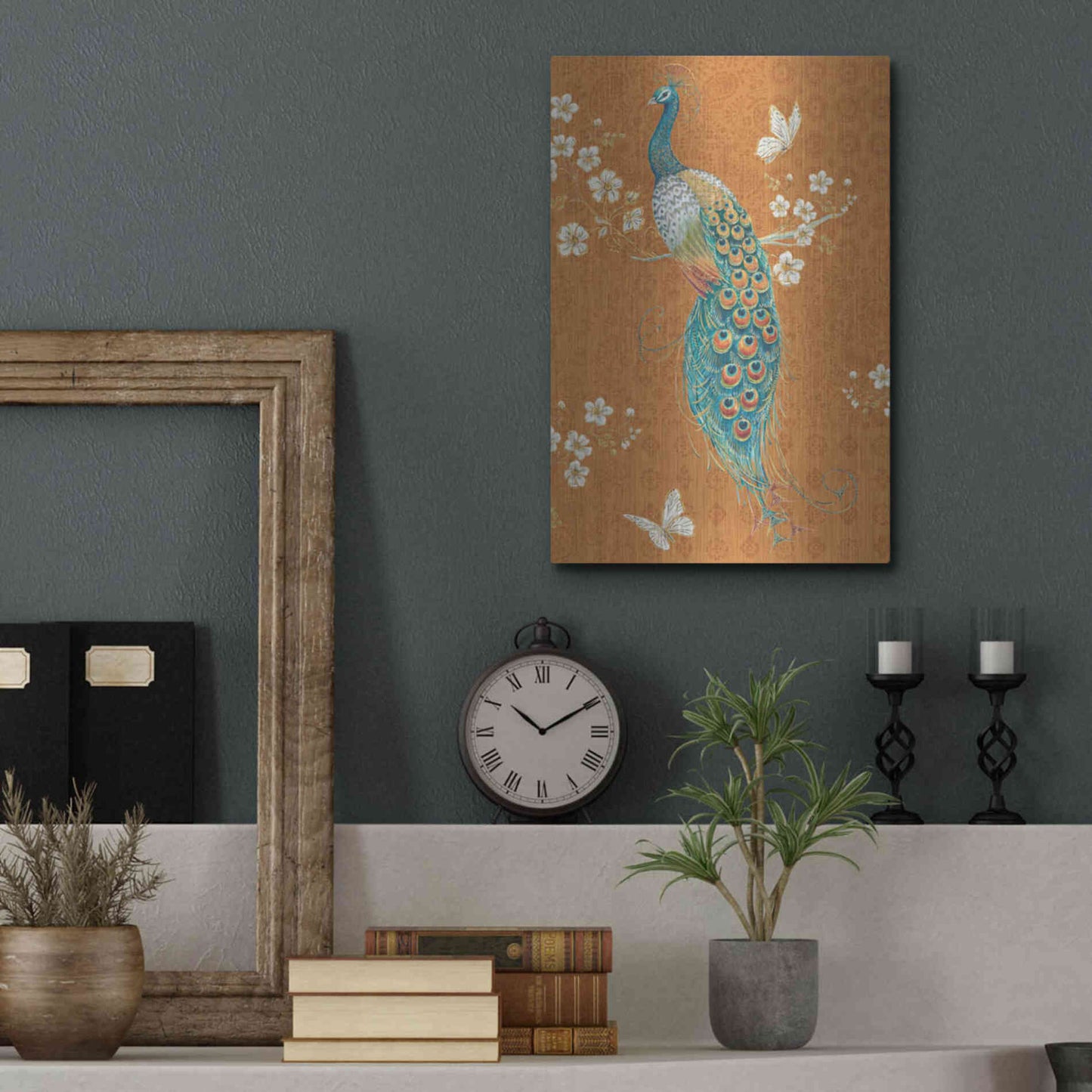 Luxe Metal Art 'Ornate Peacock X Spice' by Daphne Brissonet, Metal Wall Art,12x16