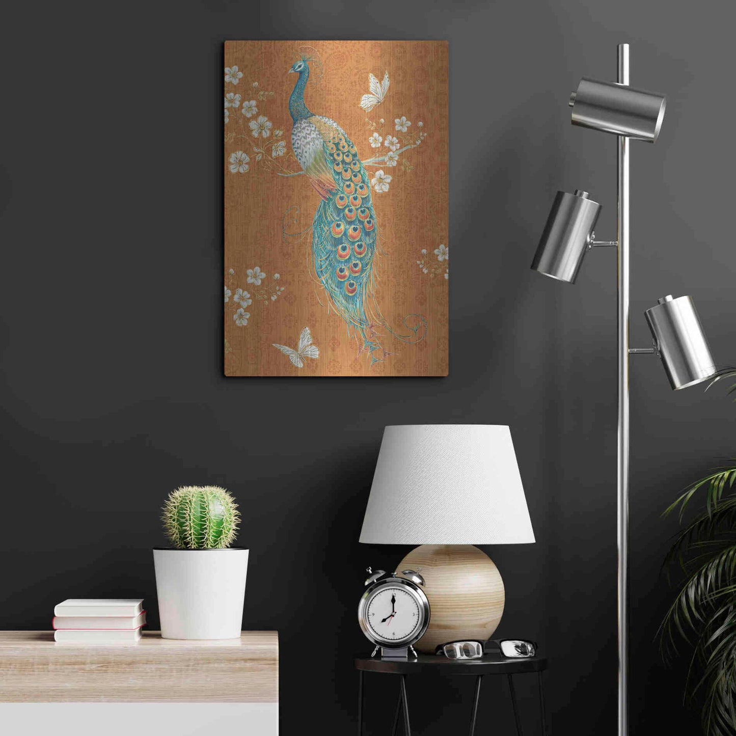 Luxe Metal Art 'Ornate Peacock X Spice' by Daphne Brissonet, Metal Wall Art,16x24