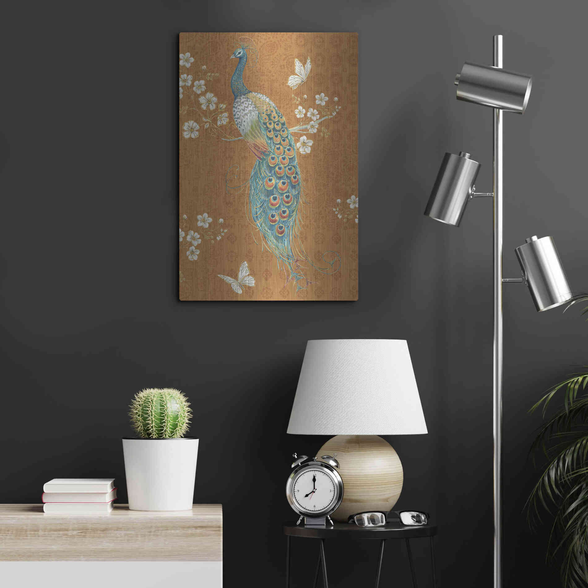 Luxe Metal Art 'Ornate Peacock X Spice' by Daphne Brissonet, Metal Wall Art,16x24