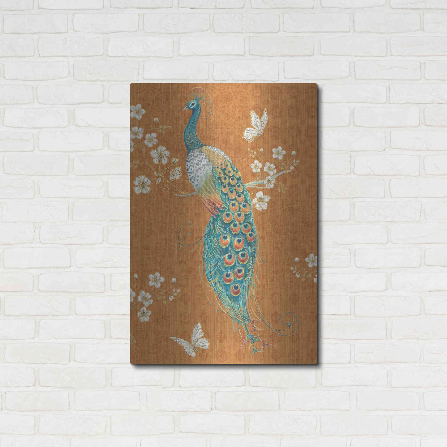 Luxe Metal Art 'Ornate Peacock X Spice' by Daphne Brissonet, Metal Wall Art,24x36