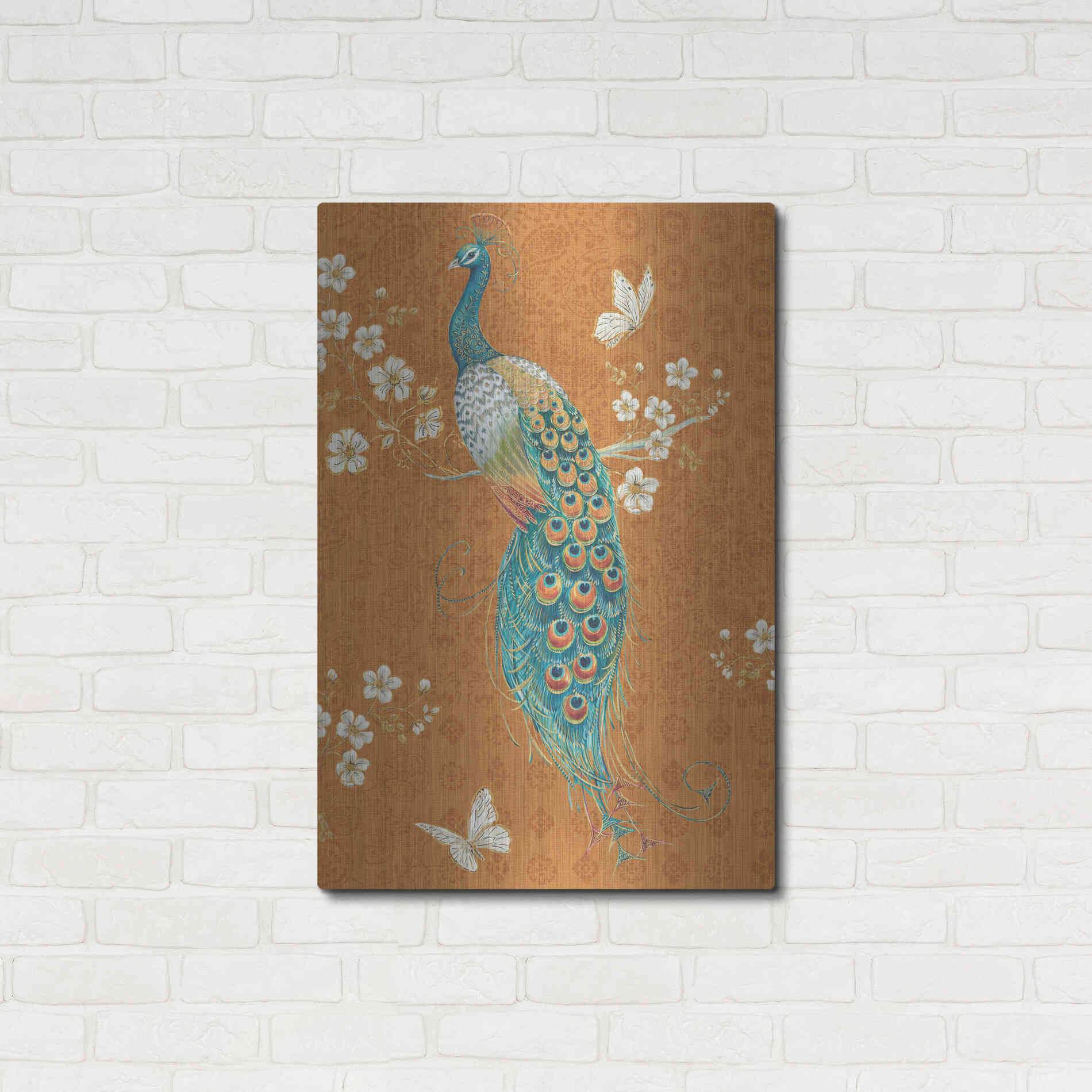 Luxe Metal Art 'Ornate Peacock X Spice' by Daphne Brissonet, Metal Wall Art,24x36