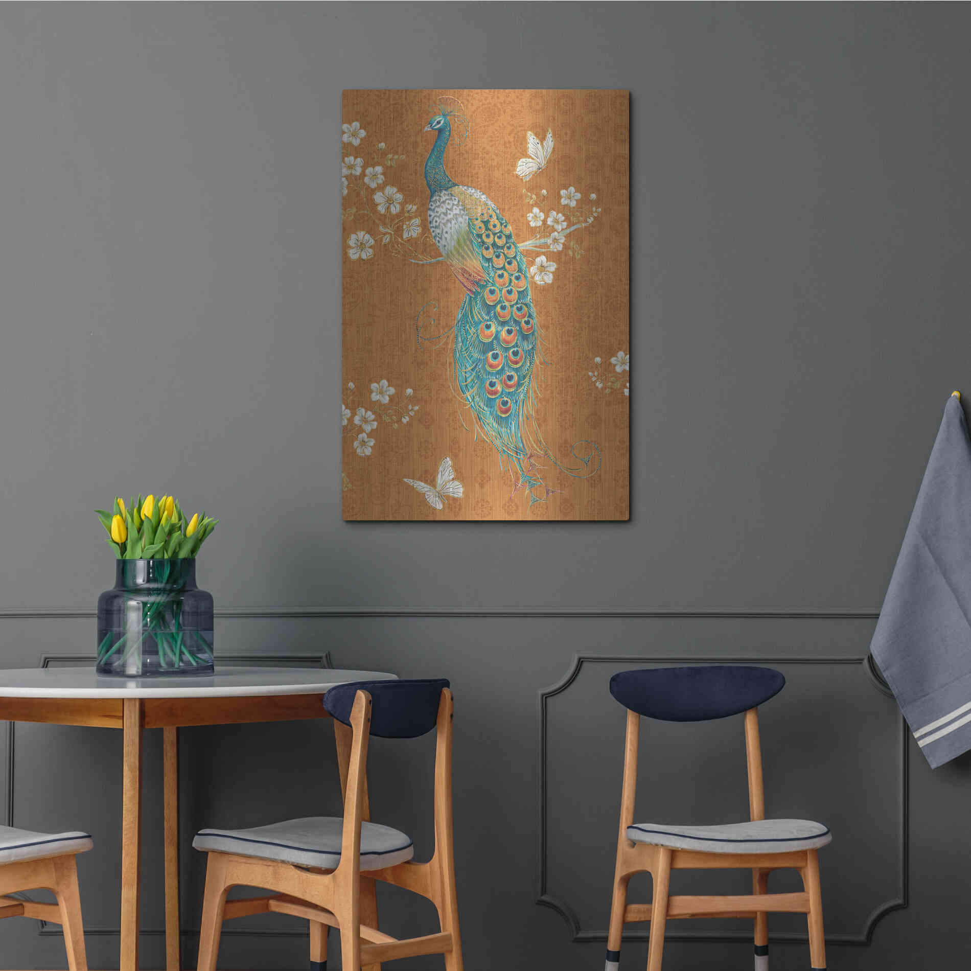 Luxe Metal Art 'Ornate Peacock X Spice' by Daphne Brissonet, Metal Wall Art,24x36
