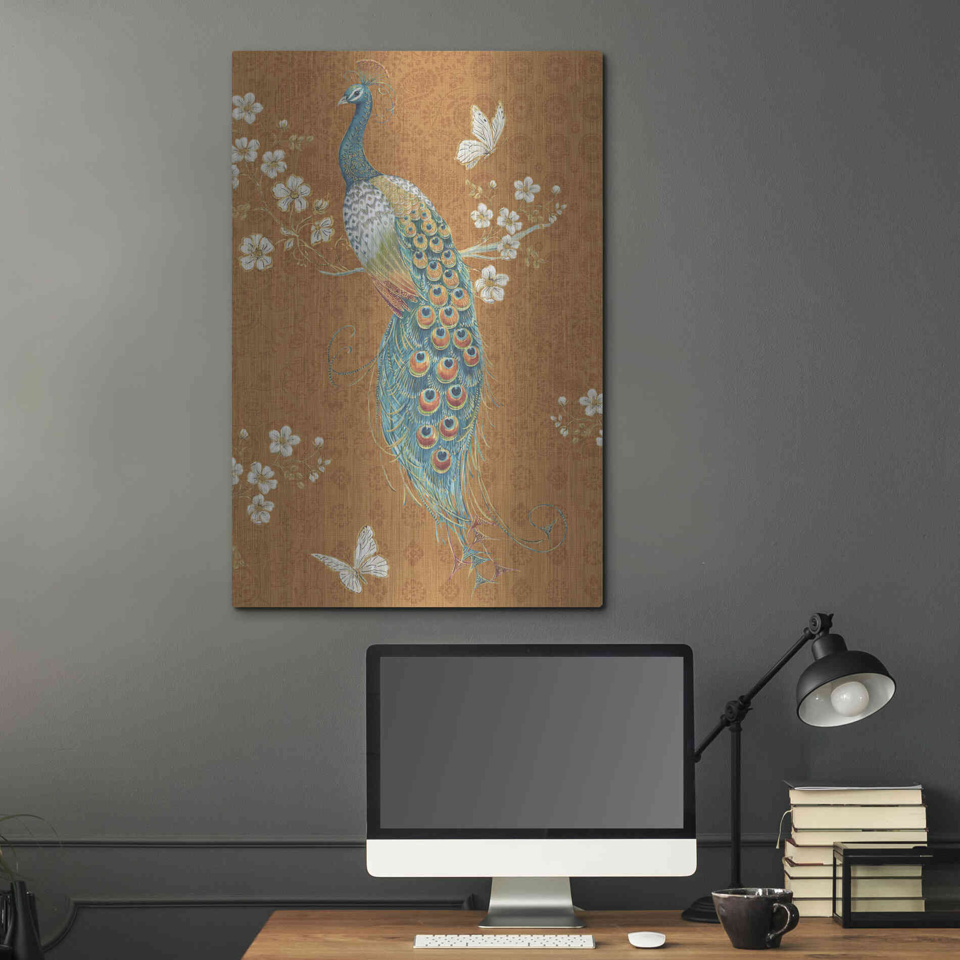 Luxe Metal Art 'Ornate Peacock X Spice' by Daphne Brissonet, Metal Wall Art,24x36