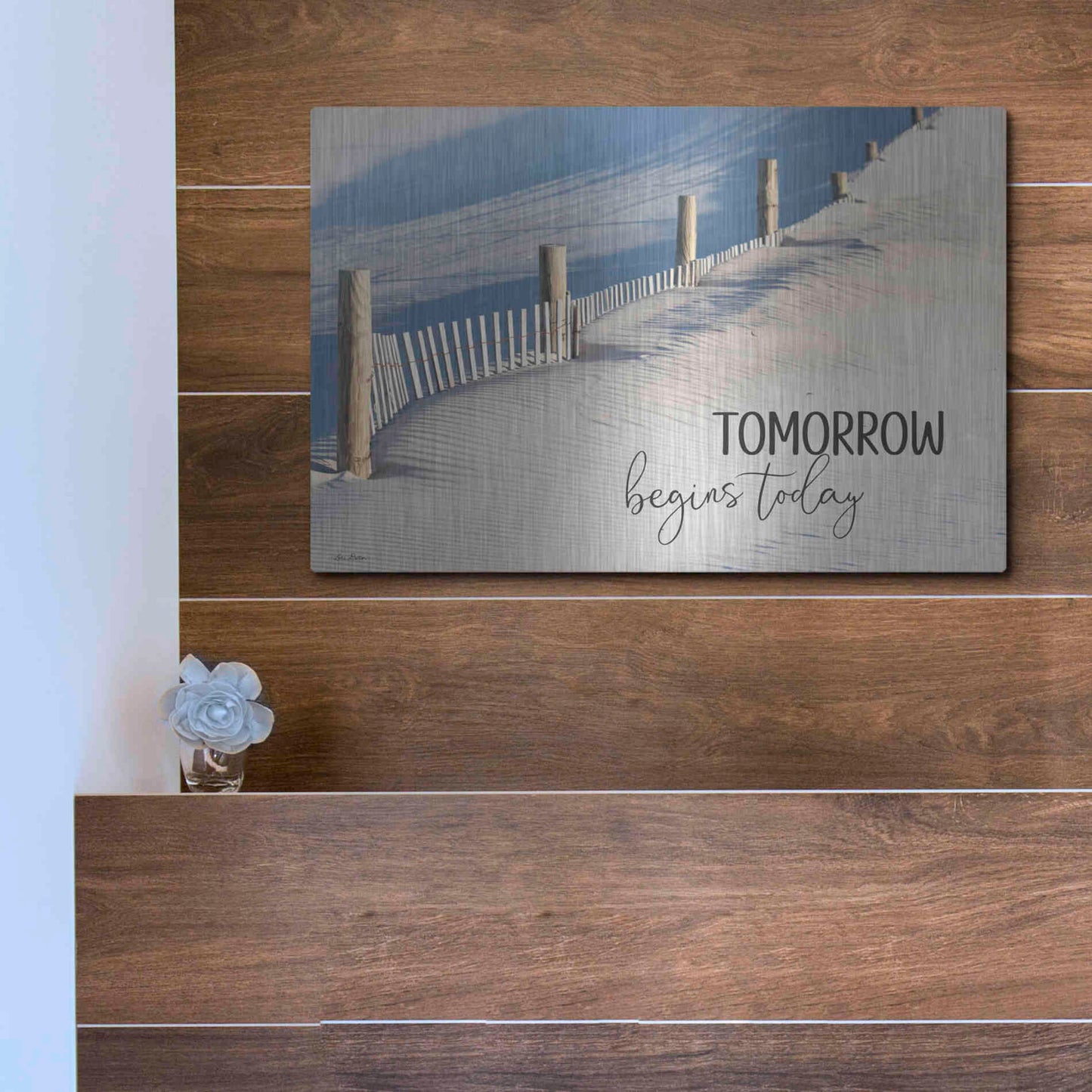Luxe Metal Art 'Tomorrow Begins Today' by Lori Deiter, Metal Wall Art,16x12