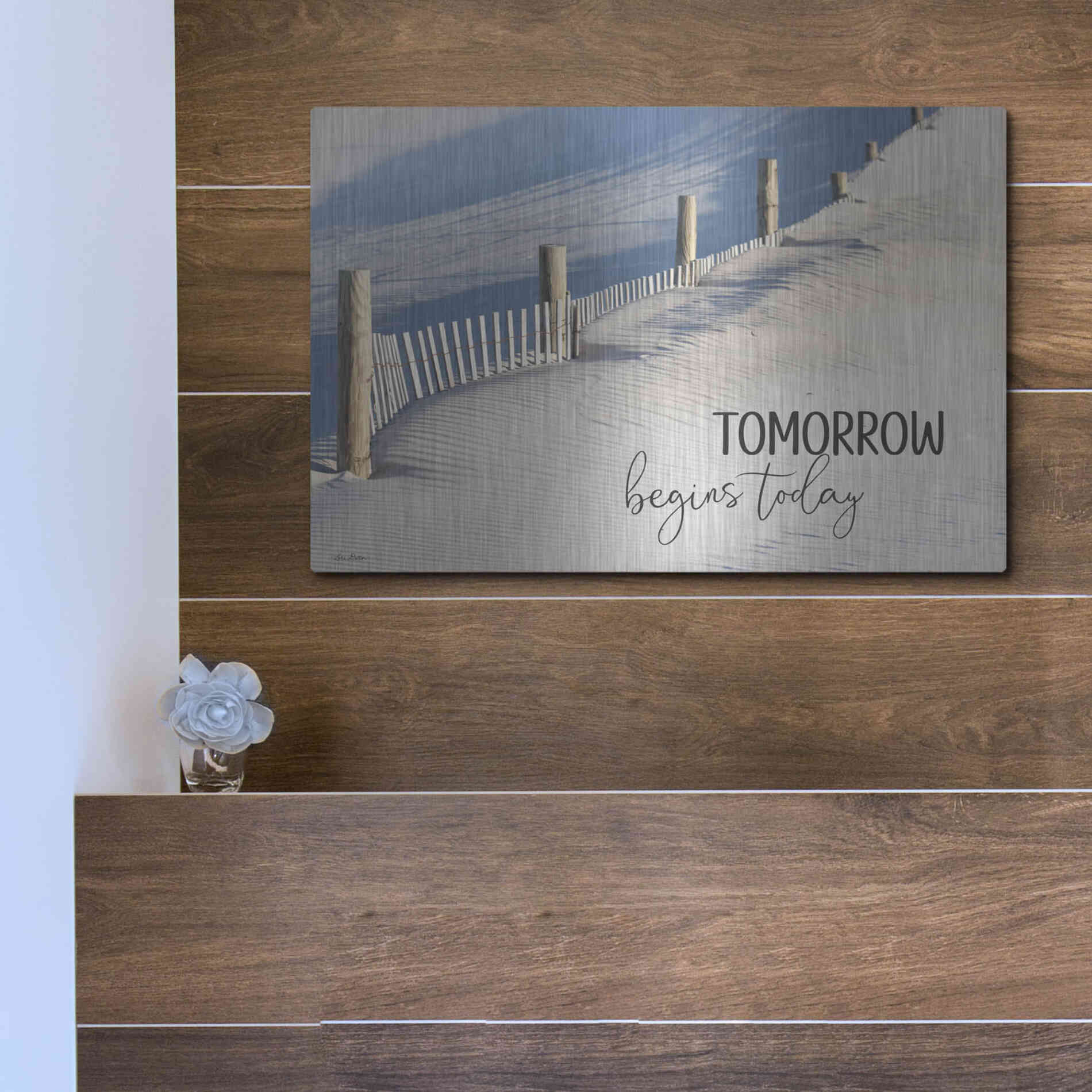 Luxe Metal Art 'Tomorrow Begins Today' by Lori Deiter, Metal Wall Art,16x12