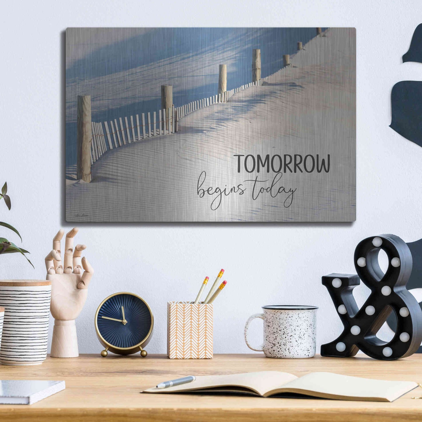 Luxe Metal Art 'Tomorrow Begins Today' by Lori Deiter, Metal Wall Art,16x12