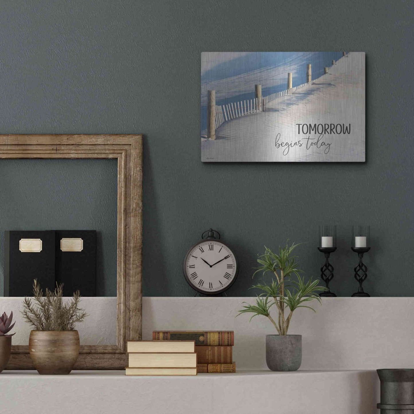 Luxe Metal Art 'Tomorrow Begins Today' by Lori Deiter, Metal Wall Art,16x12