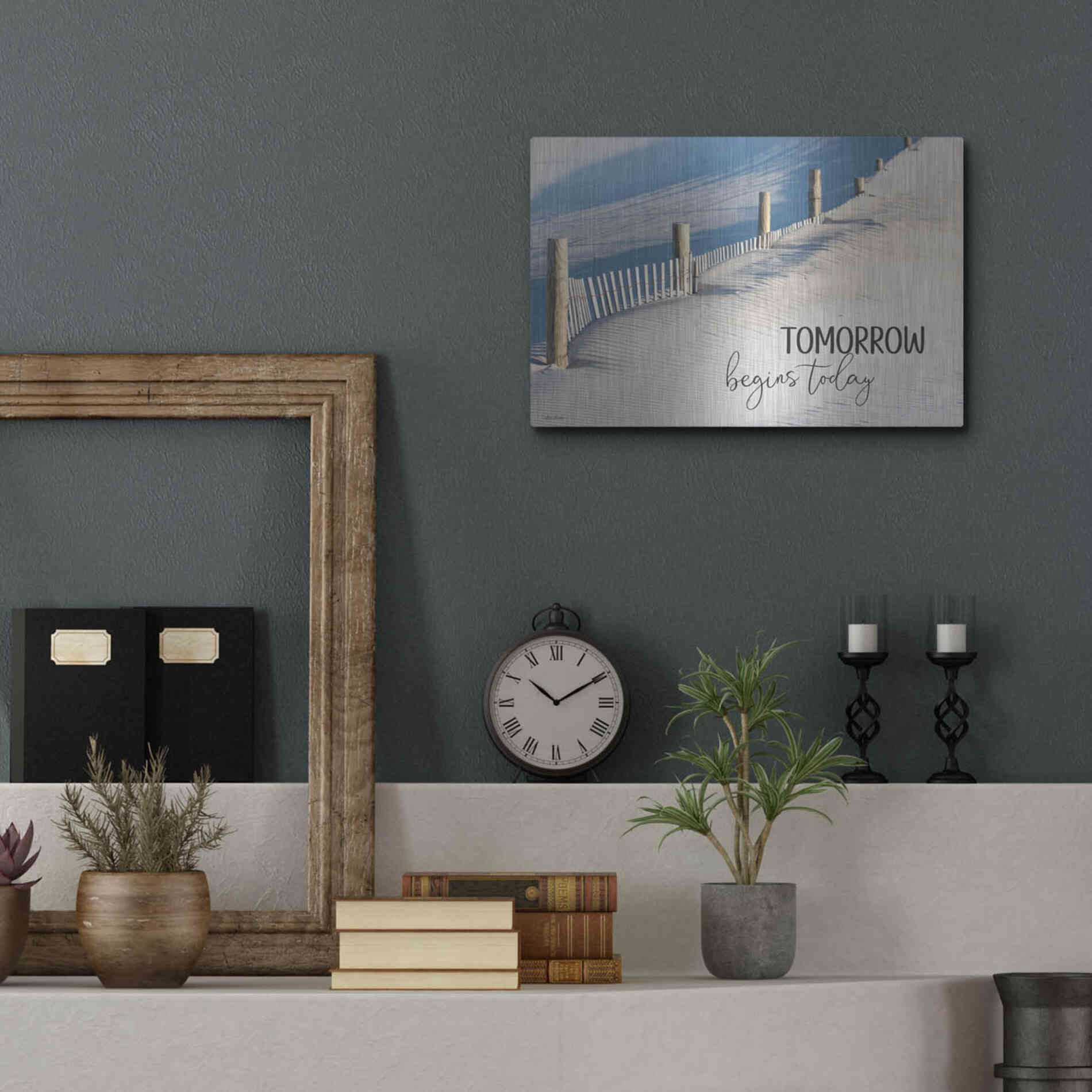 Luxe Metal Art 'Tomorrow Begins Today' by Lori Deiter, Metal Wall Art,16x12
