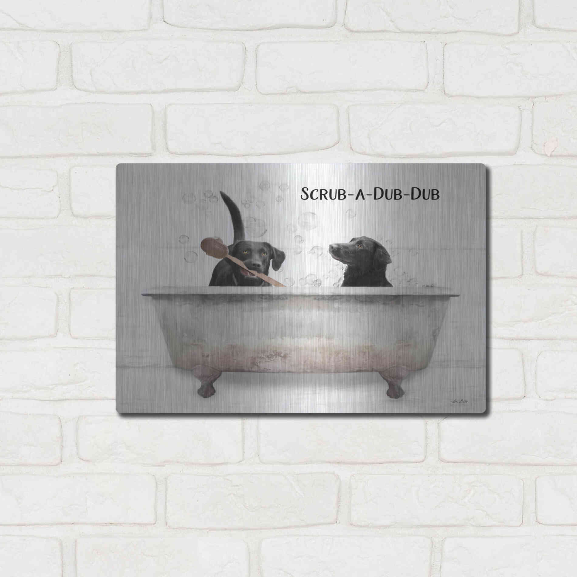 Luxe Metal Art 'Scrub-a-Dub-Dub' by Lori Deiter, Metal Wall Art,16x12