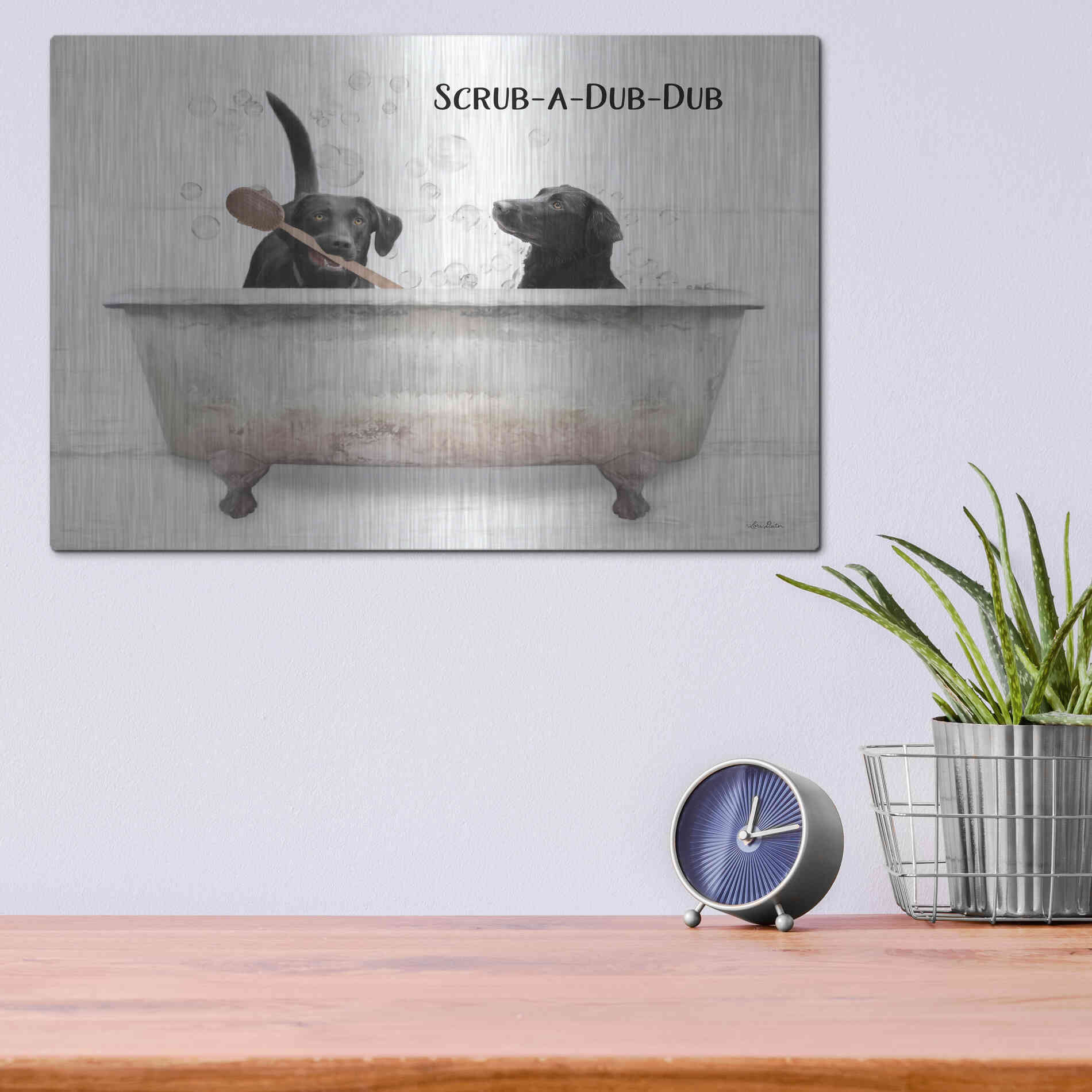 Luxe Metal Art 'Scrub-a-Dub-Dub' by Lori Deiter, Metal Wall Art,16x12