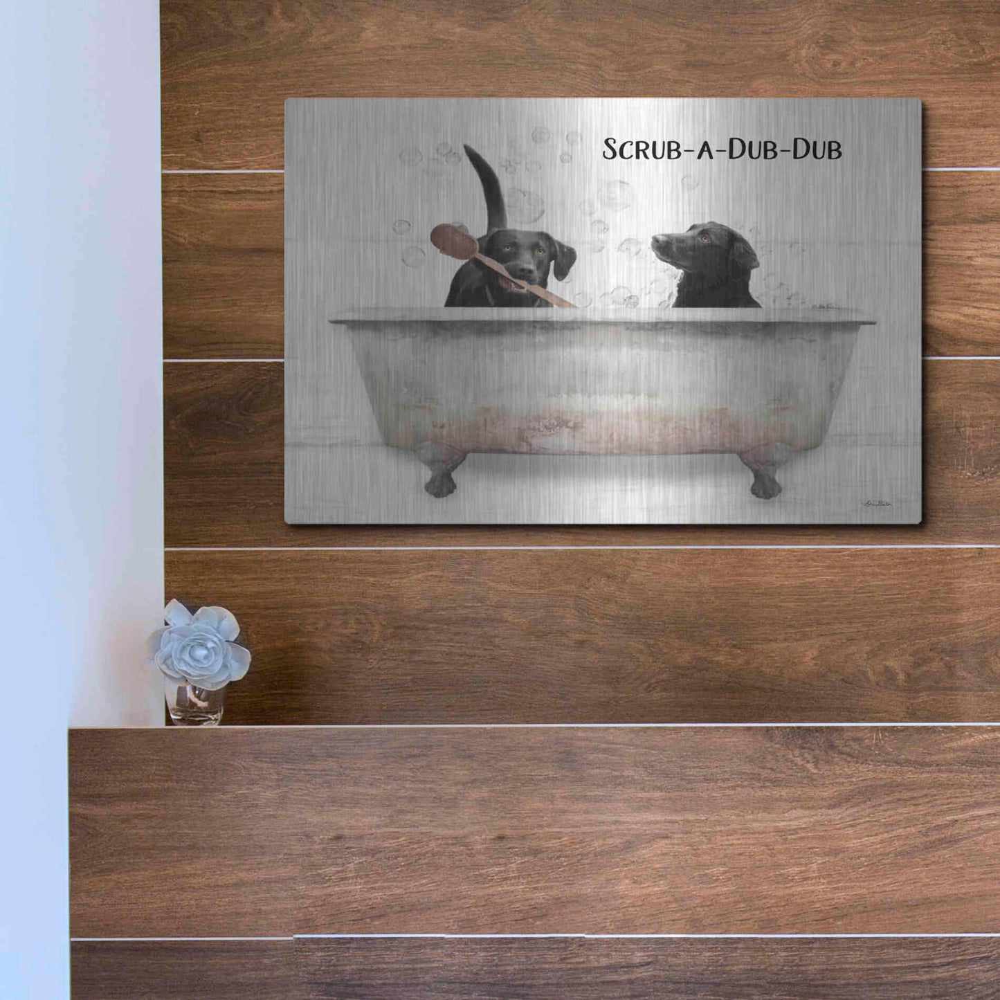 Luxe Metal Art 'Scrub-a-Dub-Dub' by Lori Deiter, Metal Wall Art,16x12
